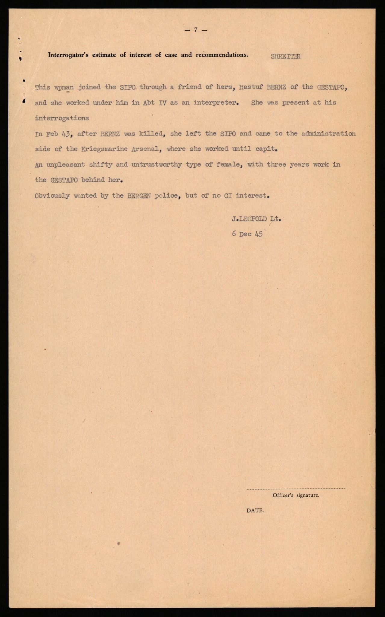 Forsvaret, Forsvarets overkommando II, AV/RA-RAFA-3915/D/Db/L0030: CI Questionaires. Tyske okkupasjonsstyrker i Norge. Tyskere., 1945-1946, s. 250