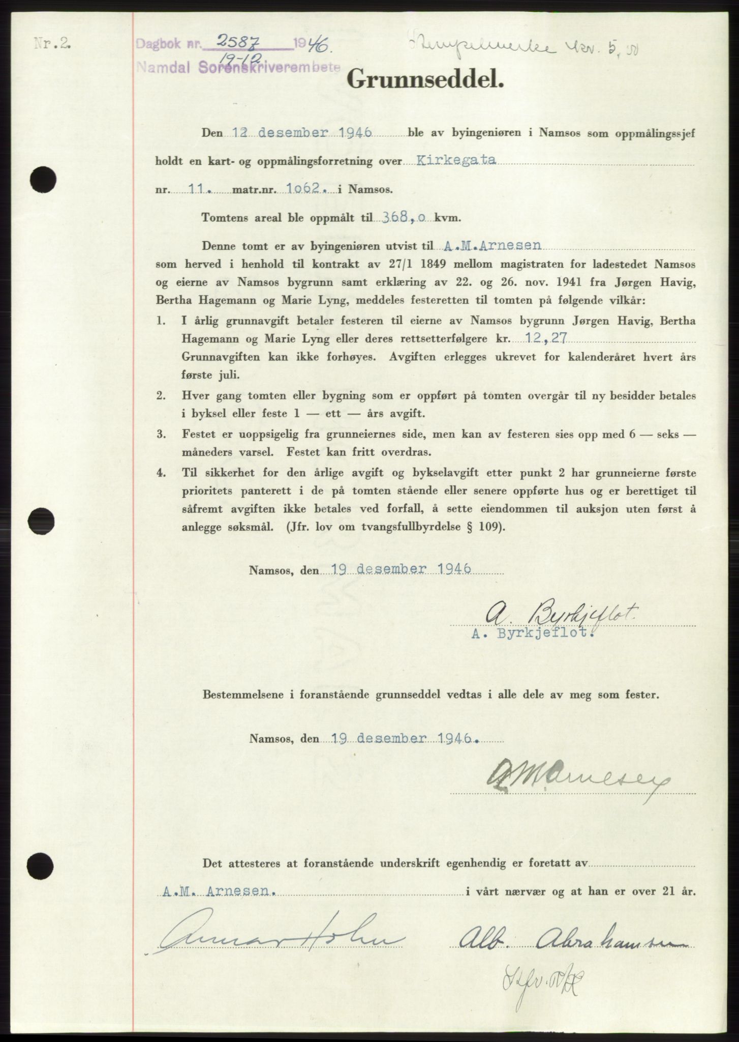 Namdal sorenskriveri, SAT/A-4133/1/2/2C: Pantebok nr. -, 1946-1947, Dagboknr: 2587/1946