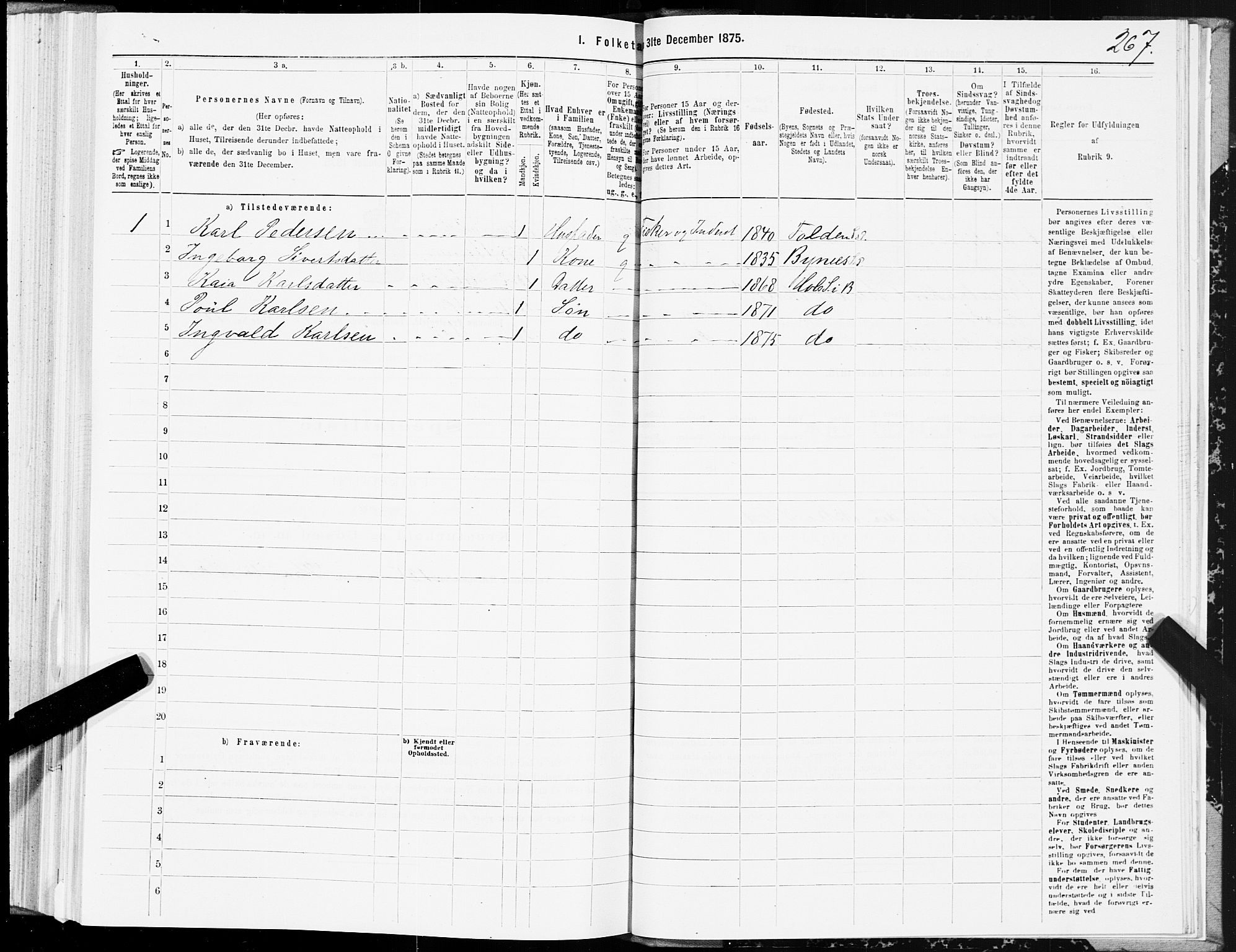 SAT, Folketelling 1875 for 1860P Buksnes prestegjeld, 1875, s. 3267