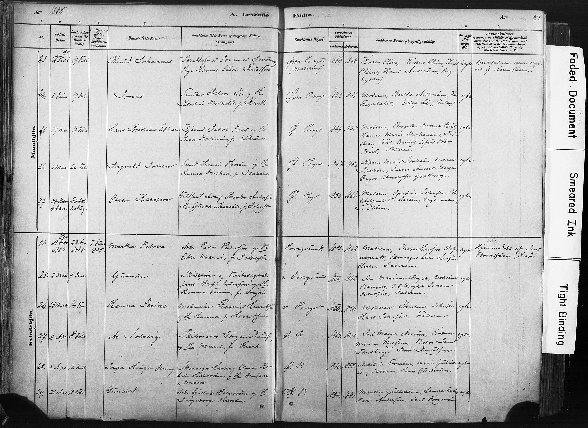 Porsgrunn kirkebøker , AV/SAKO-A-104/F/Fa/L0008: Ministerialbok nr. 8, 1878-1895, s. 67