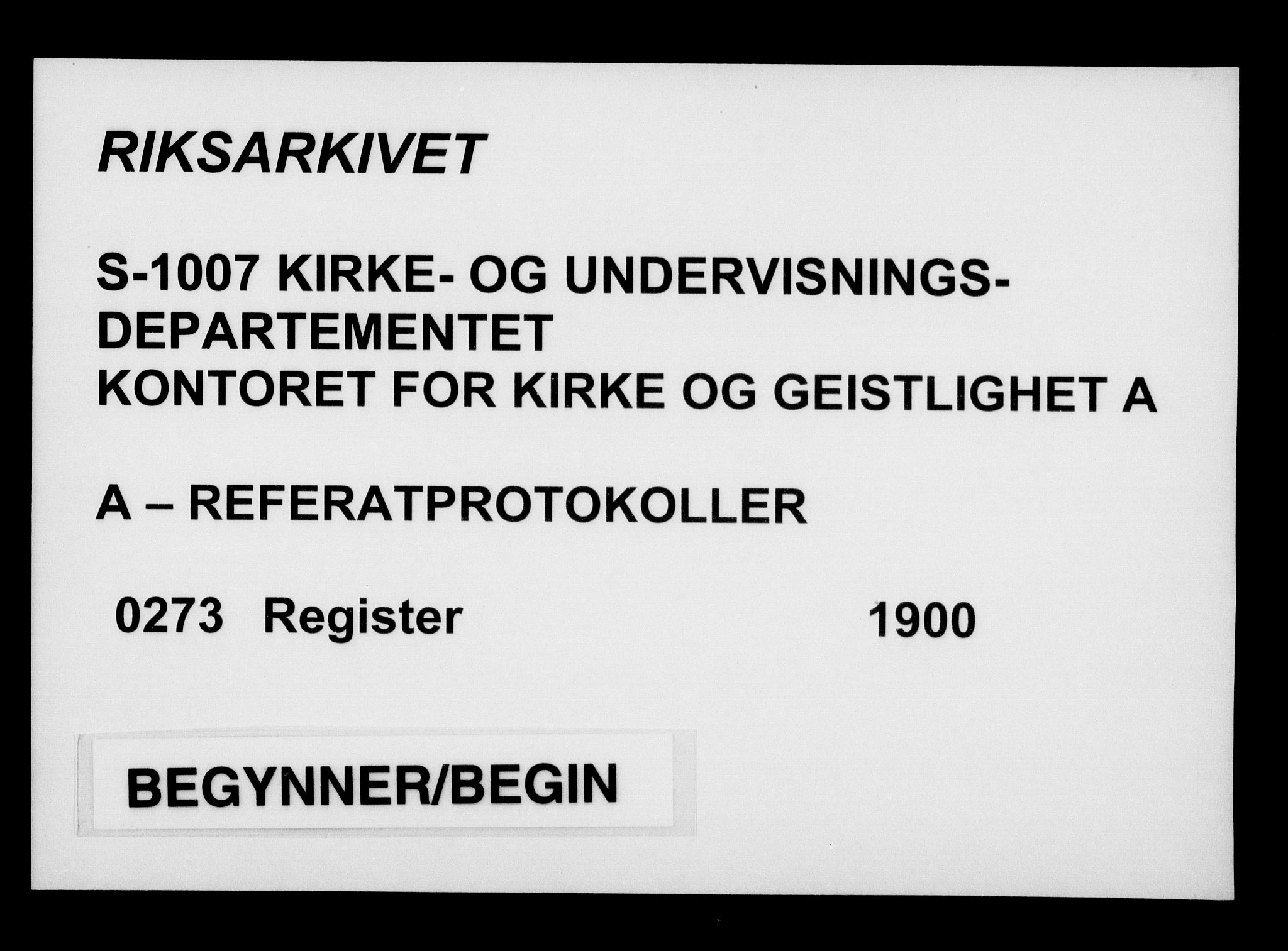 Kirke- og undervisningsdepartementet, Kontoret  for kirke og geistlighet A, RA/S-1007/A/Aa/L0273: Register, 1900