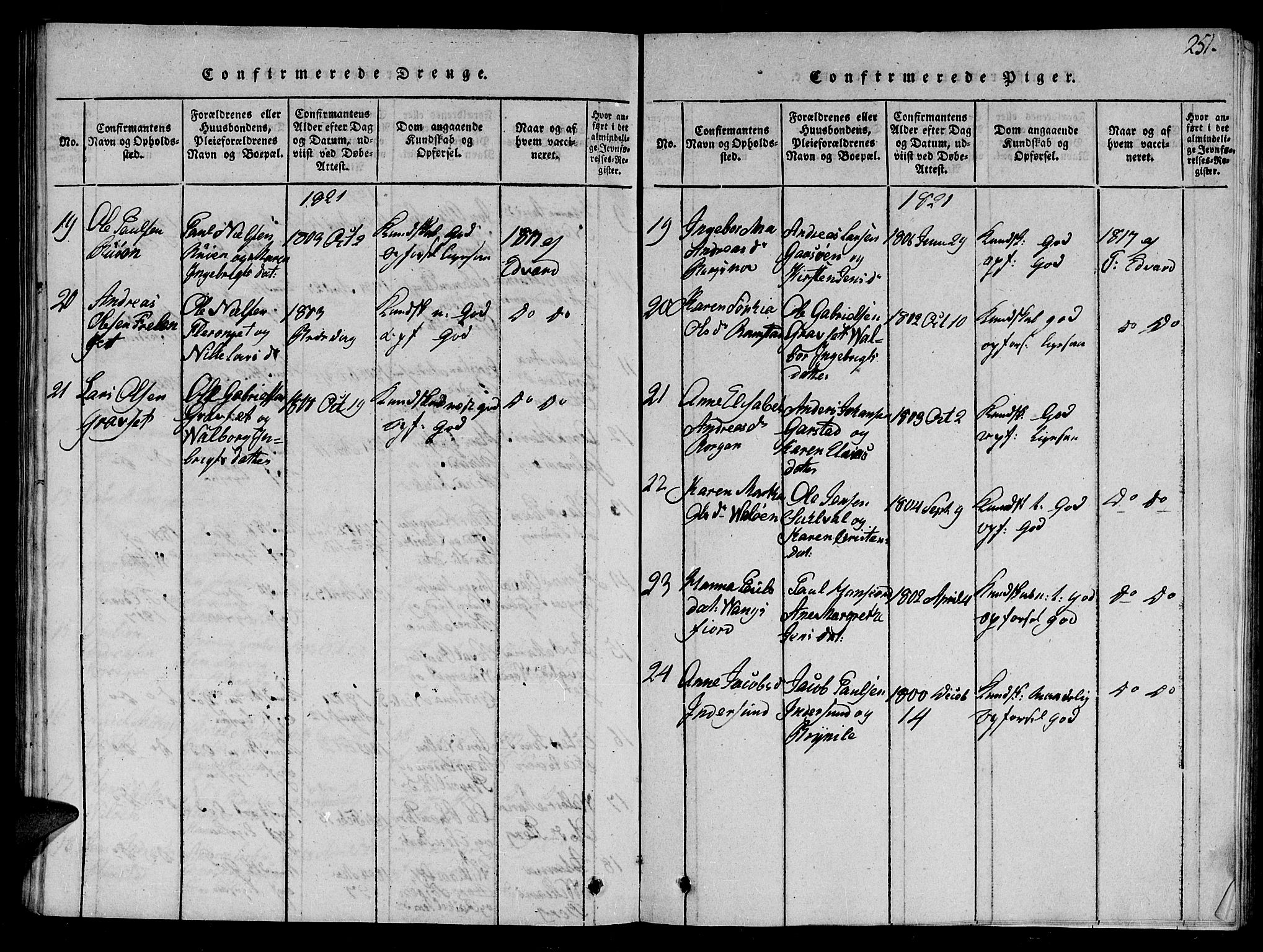 Ministerialprotokoller, klokkerbøker og fødselsregistre - Nord-Trøndelag, SAT/A-1458/784/L0679: Klokkerbok nr. 784C01 /1, 1816-1822, s. 251
