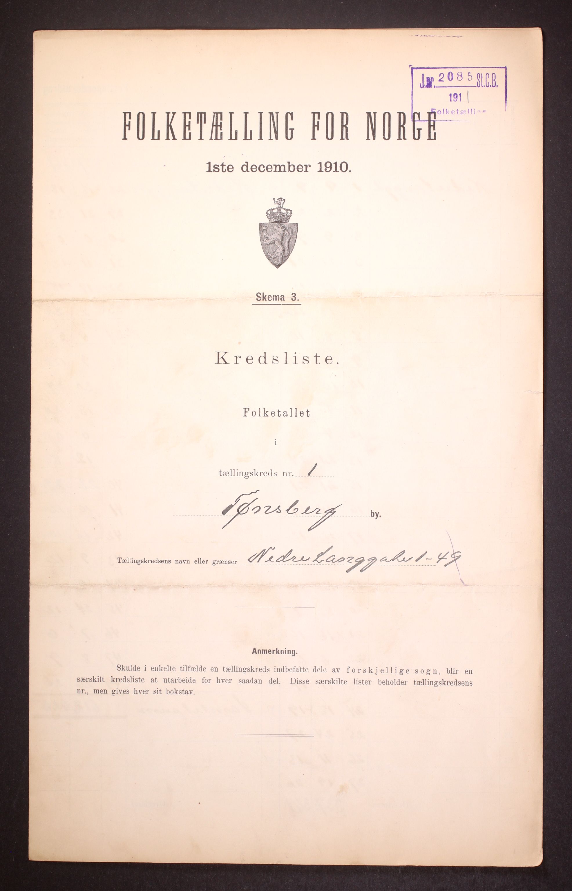 RA, Folketelling 1910 for 0705 Tønsberg kjøpstad, 1910, s. 4