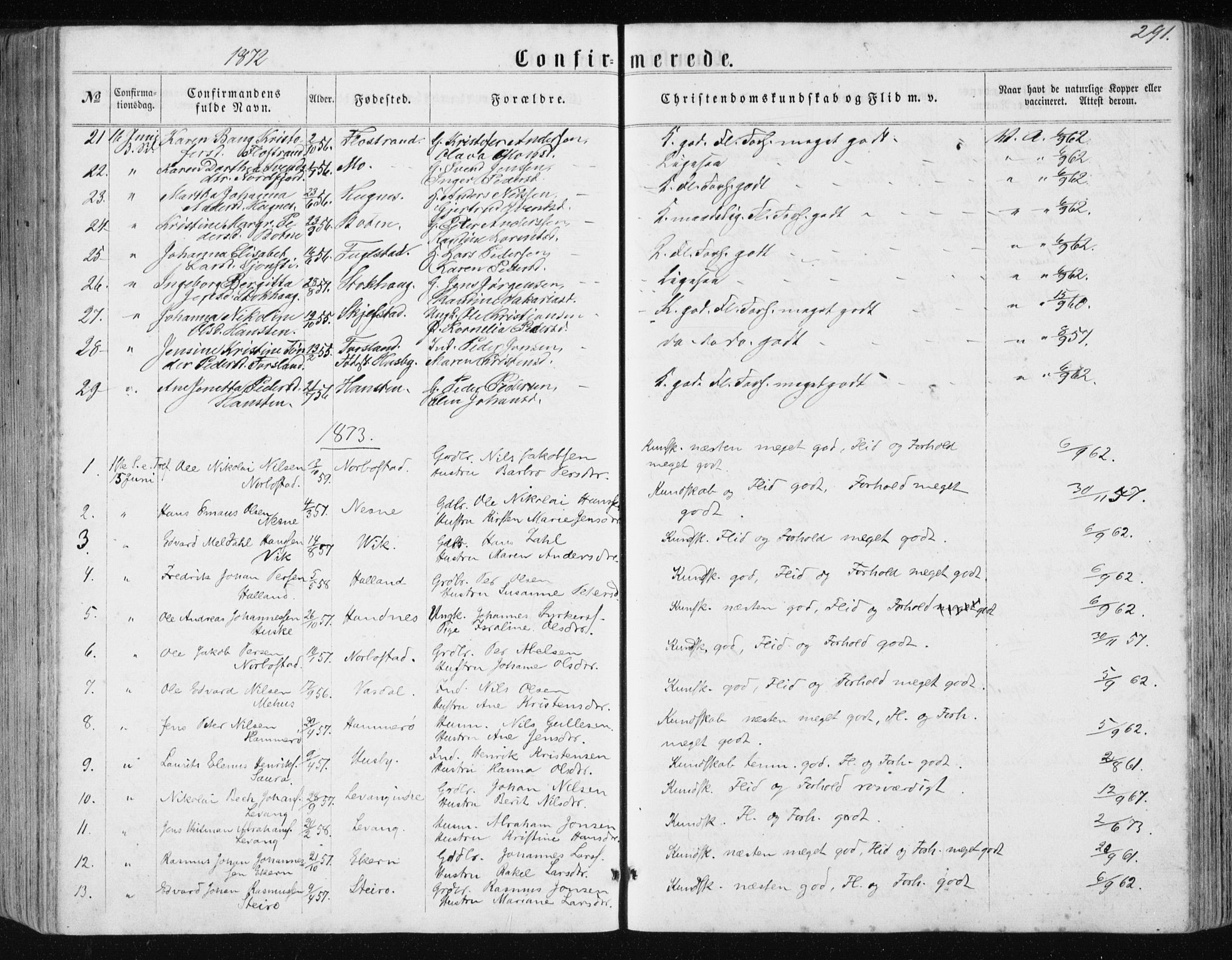 Ministerialprotokoller, klokkerbøker og fødselsregistre - Nordland, AV/SAT-A-1459/838/L0556: Klokkerbok nr. 838C03, 1861-1893, s. 291