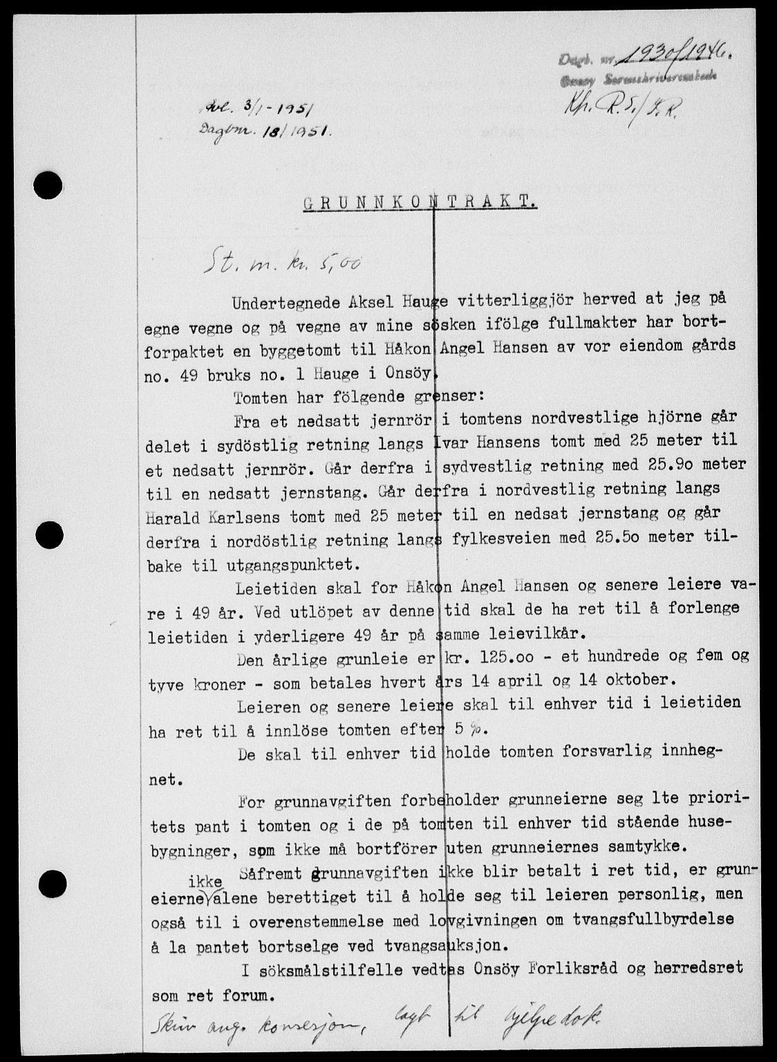 Onsøy sorenskriveri, SAO/A-10474/G/Ga/Gab/L0017: Pantebok nr. II A-17, 1946-1946, Dagboknr: 1930/1946