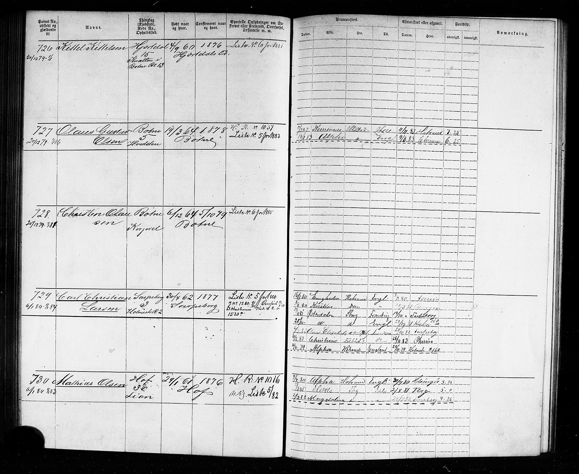 Holmestrand innrulleringskontor, AV/SAKO-A-1151/F/Fb/L0001: Annotasjonsrulle, 1868-1886, s. 149