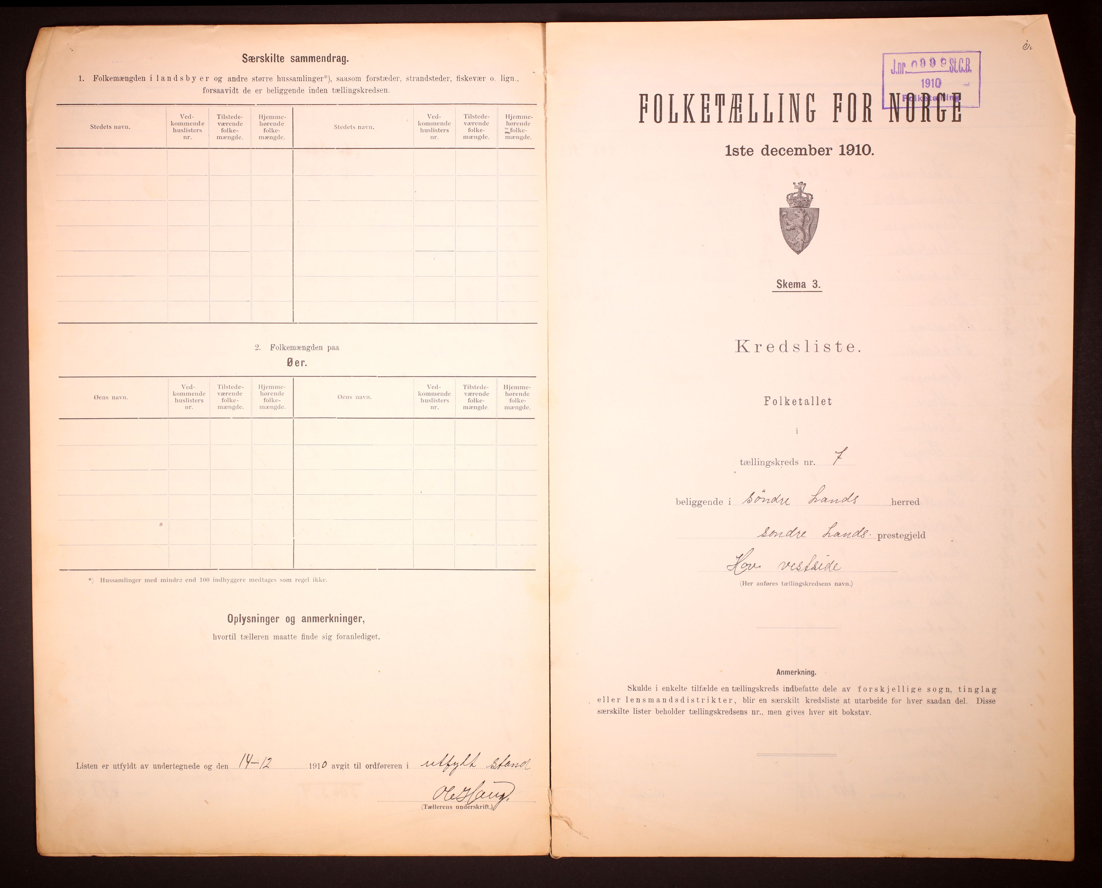 RA, Folketelling 1910 for 0536 Søndre Land herred, 1910, s. 32