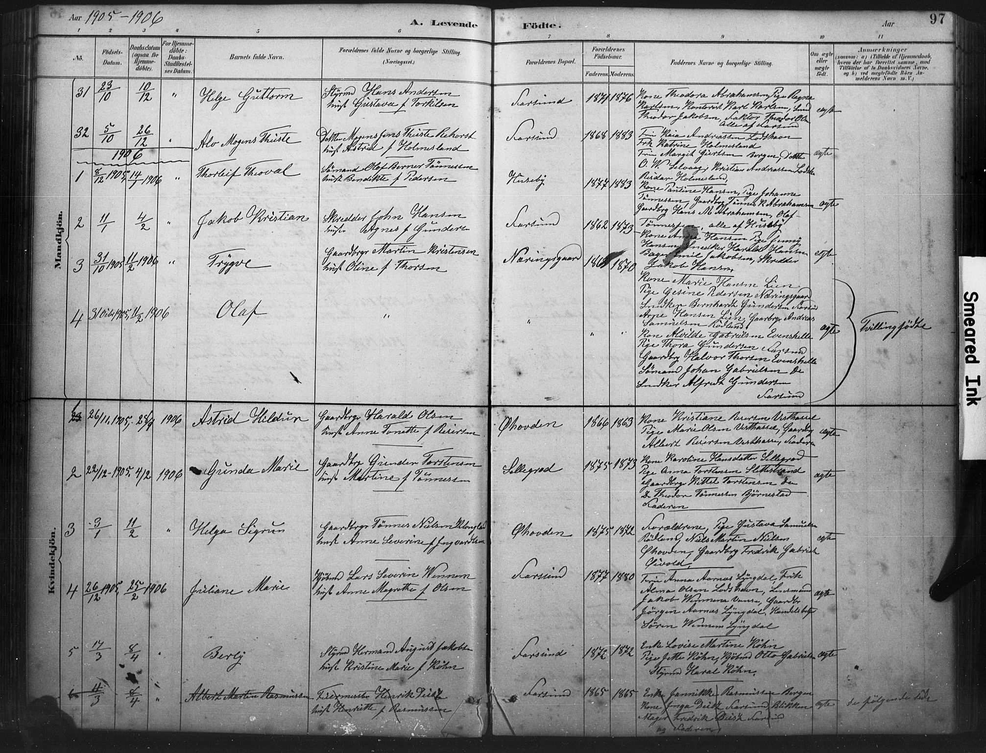 Farsund sokneprestkontor, AV/SAK-1111-0009/F/Fb/L0001: Klokkerbok nr. B 1, 1886-1931, s. 97