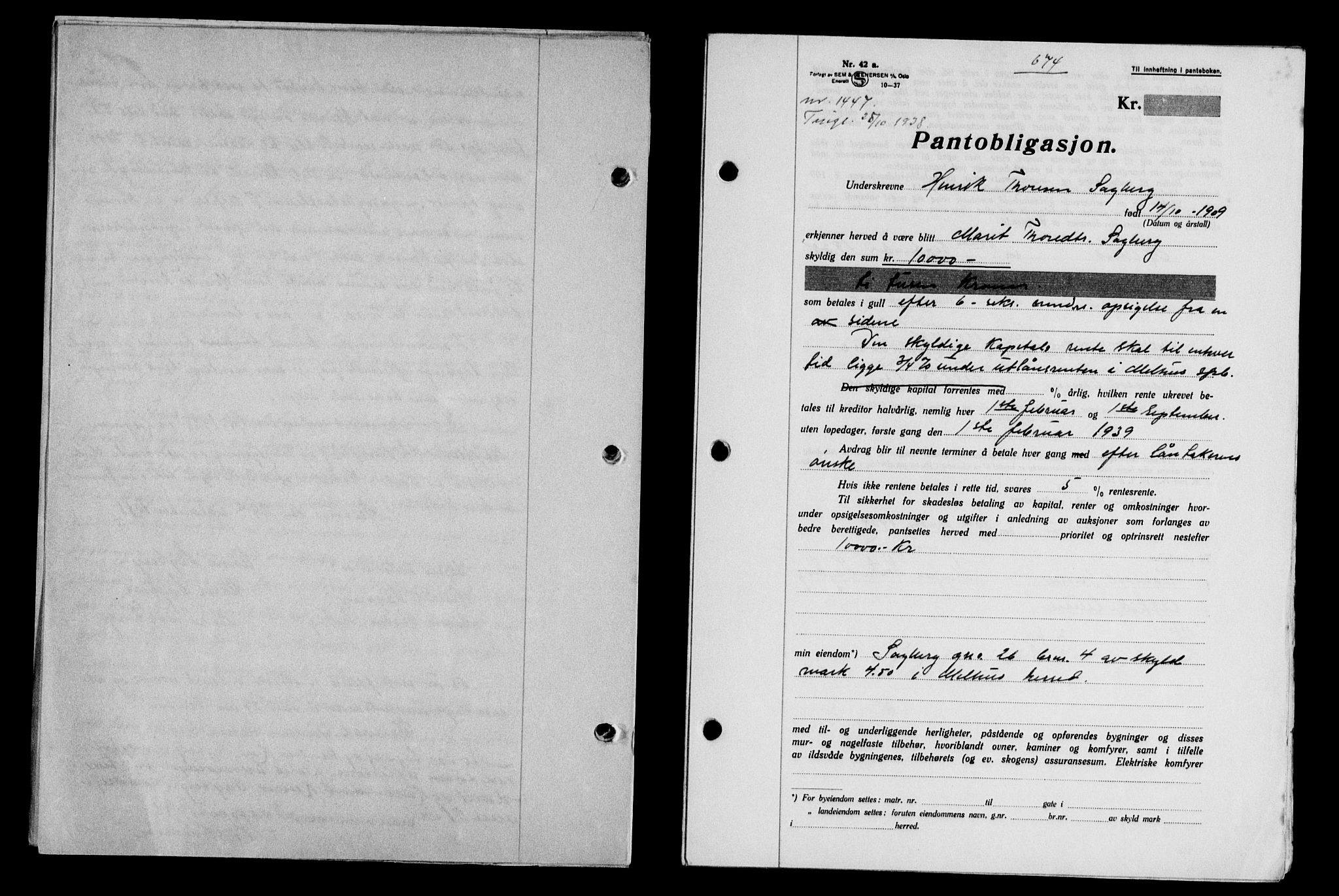 Gauldal sorenskriveri, SAT/A-0014/1/2/2C/L0049: Pantebok nr. 53, 1938-1938, Dagboknr: 1447/1938