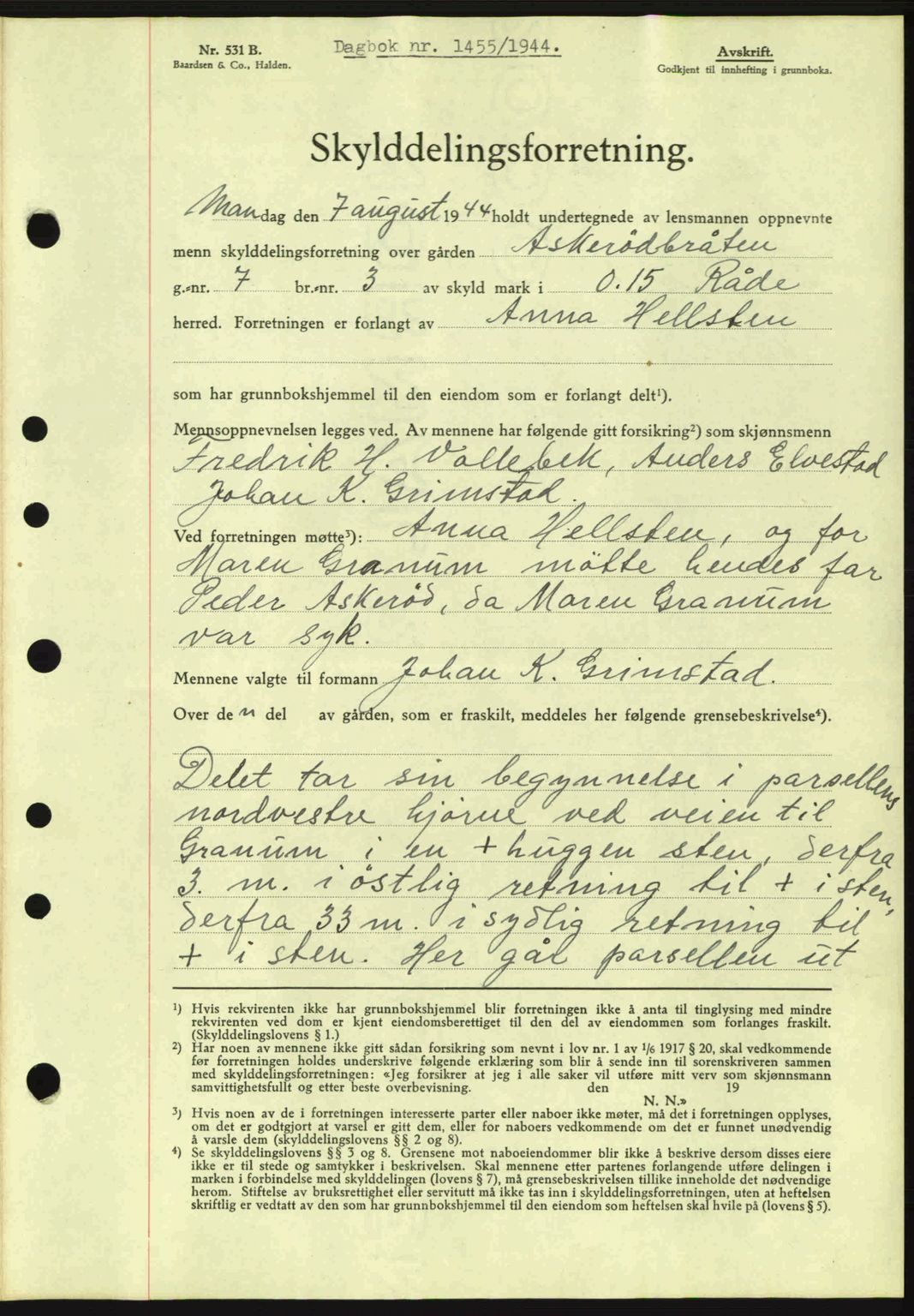 Moss sorenskriveri, SAO/A-10168: Pantebok nr. A13, 1944-1945, Dagboknr: 1455/1944