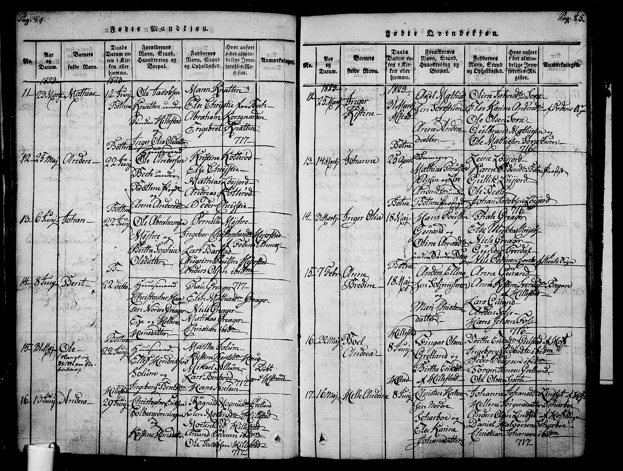 Botne kirkebøker, SAKO/A-340/F/Fa/L0005: Ministerialbok nr. I 5, 1814-1836, s. 84-85