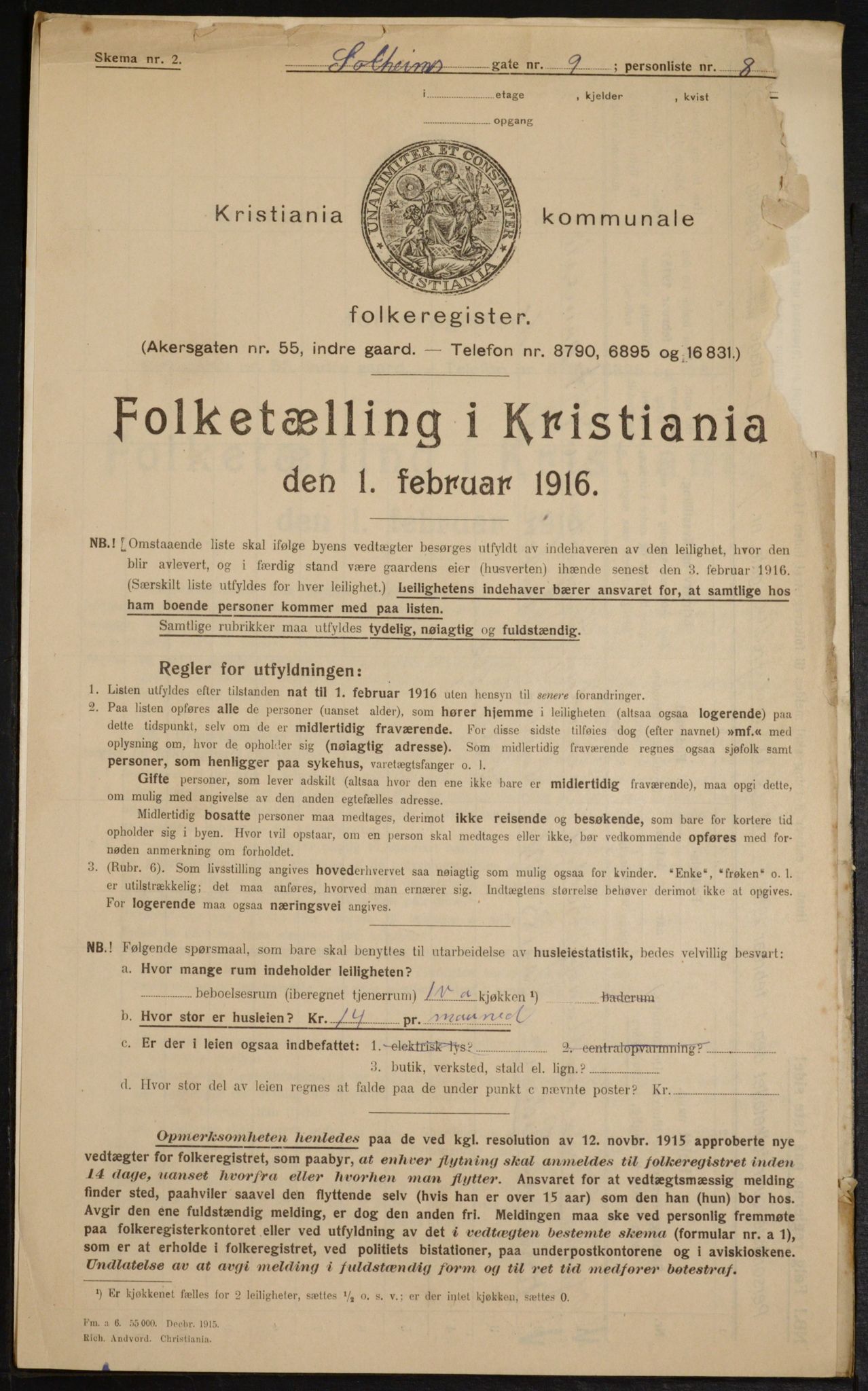 OBA, Kommunal folketelling 1.2.1916 for Kristiania, 1916, s. 102127
