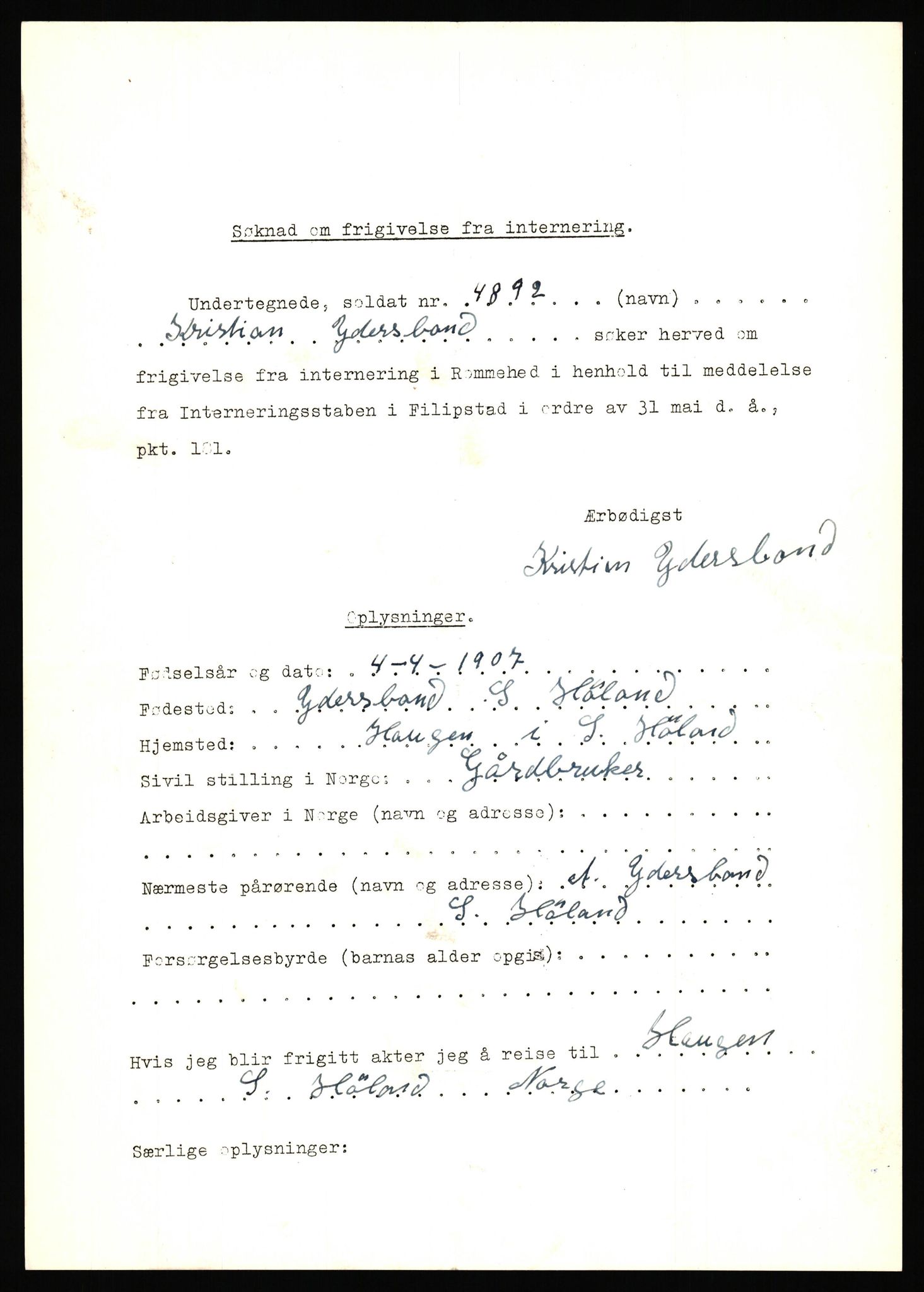 Forsvaret, Forsvarets krigshistoriske avdeling, RA/RAFA-2017/Y/Yf/L0205b: Rommehed interneringsleir 1940 (tidligere FKA eske nr. 255)., 1940, s. 483