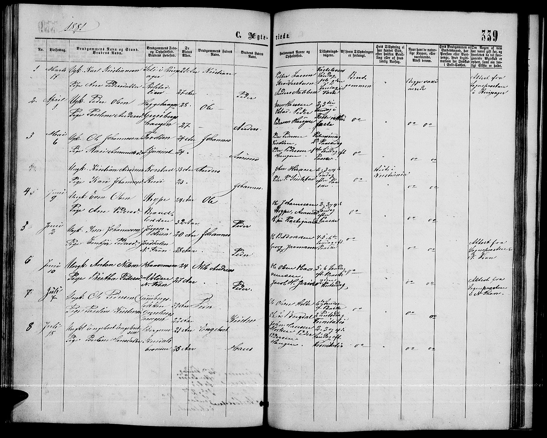 Sør-Fron prestekontor, AV/SAH-PREST-010/H/Ha/Hab/L0002: Klokkerbok nr. 2, 1864-1883, s. 339