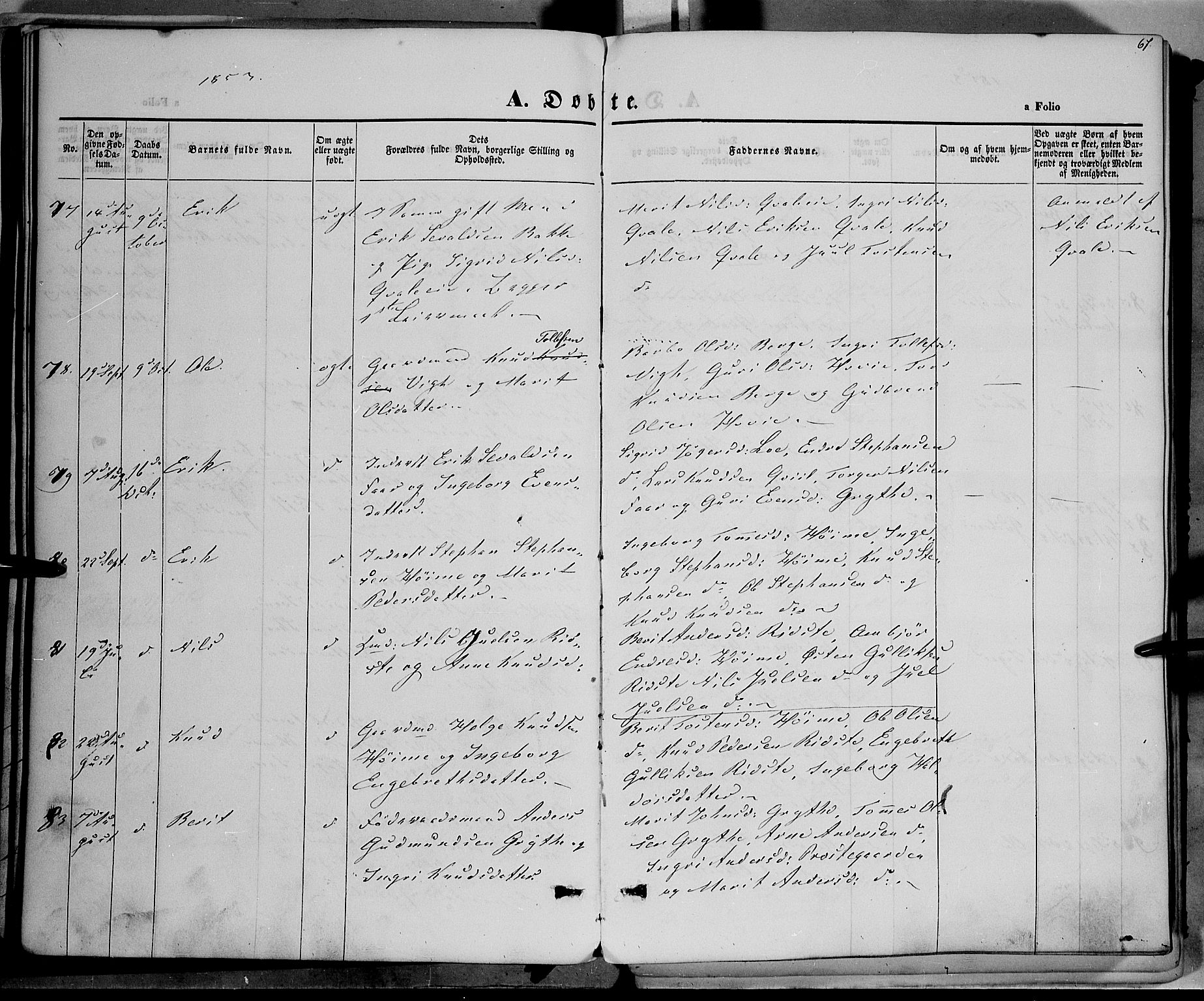 Vestre Slidre prestekontor, AV/SAH-PREST-136/H/Ha/Haa/L0001: Ministerialbok nr. 1, 1844-1855, s. 67