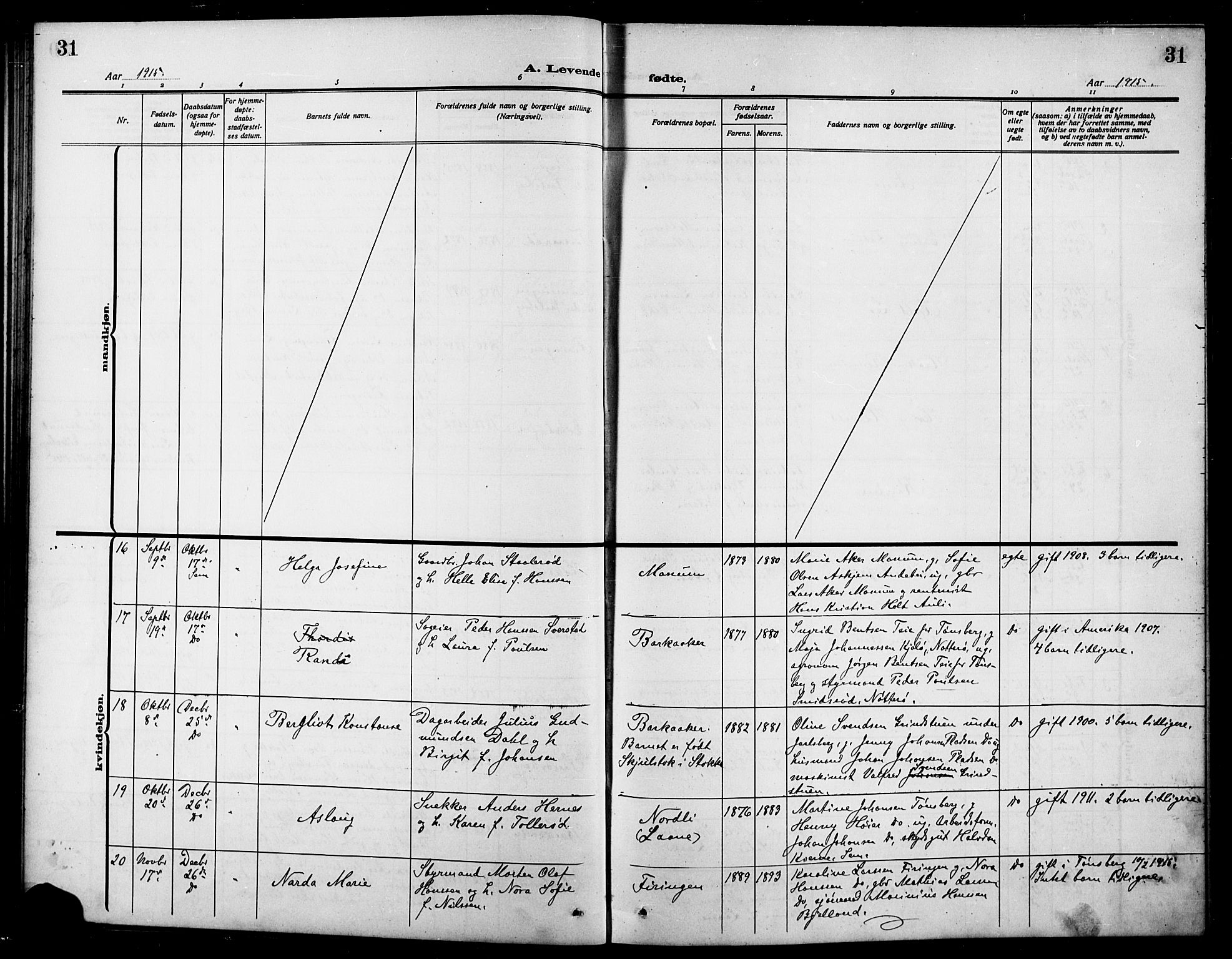 Sem kirkebøker, AV/SAKO-A-5/G/Ga/L0007: Klokkerbok nr. I 7, 1909-1924, s. 31