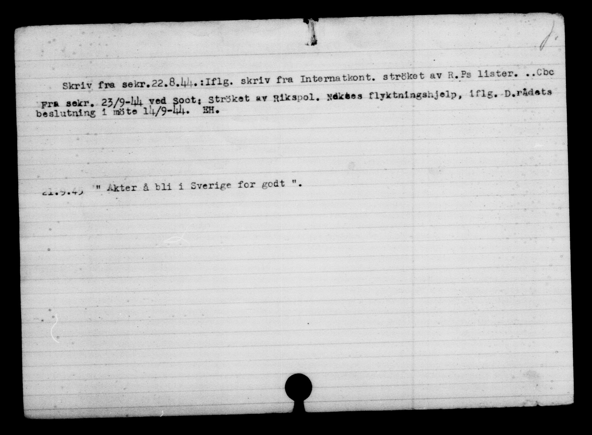 Den Kgl. Norske Legasjons Flyktningskontor, RA/S-6753/V/Va/L0004: Kjesäterkartoteket.  Flyktningenr. 3496-6610, 1940-1945, s. 3400