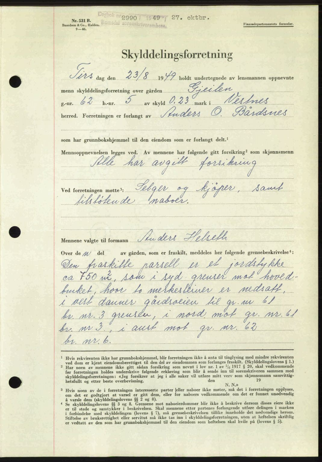 Romsdal sorenskriveri, SAT/A-4149/1/2/2C: Pantebok nr. A31, 1949-1949, Dagboknr: 2990/1949