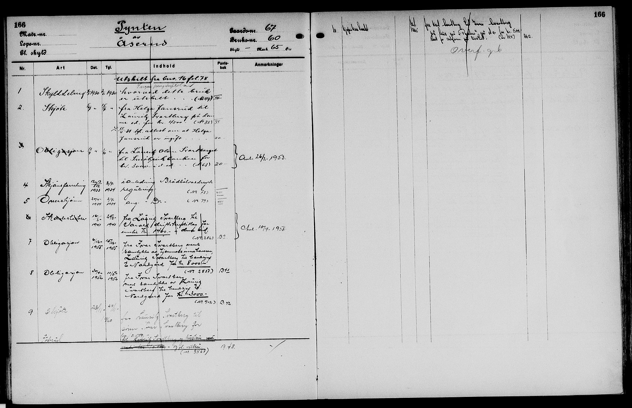 Vinger og Odal sorenskriveri, SAH/TING-022/H/Ha/Hac/Hacc/L0011: Panteregister nr. 3.11, 1923, s. 166