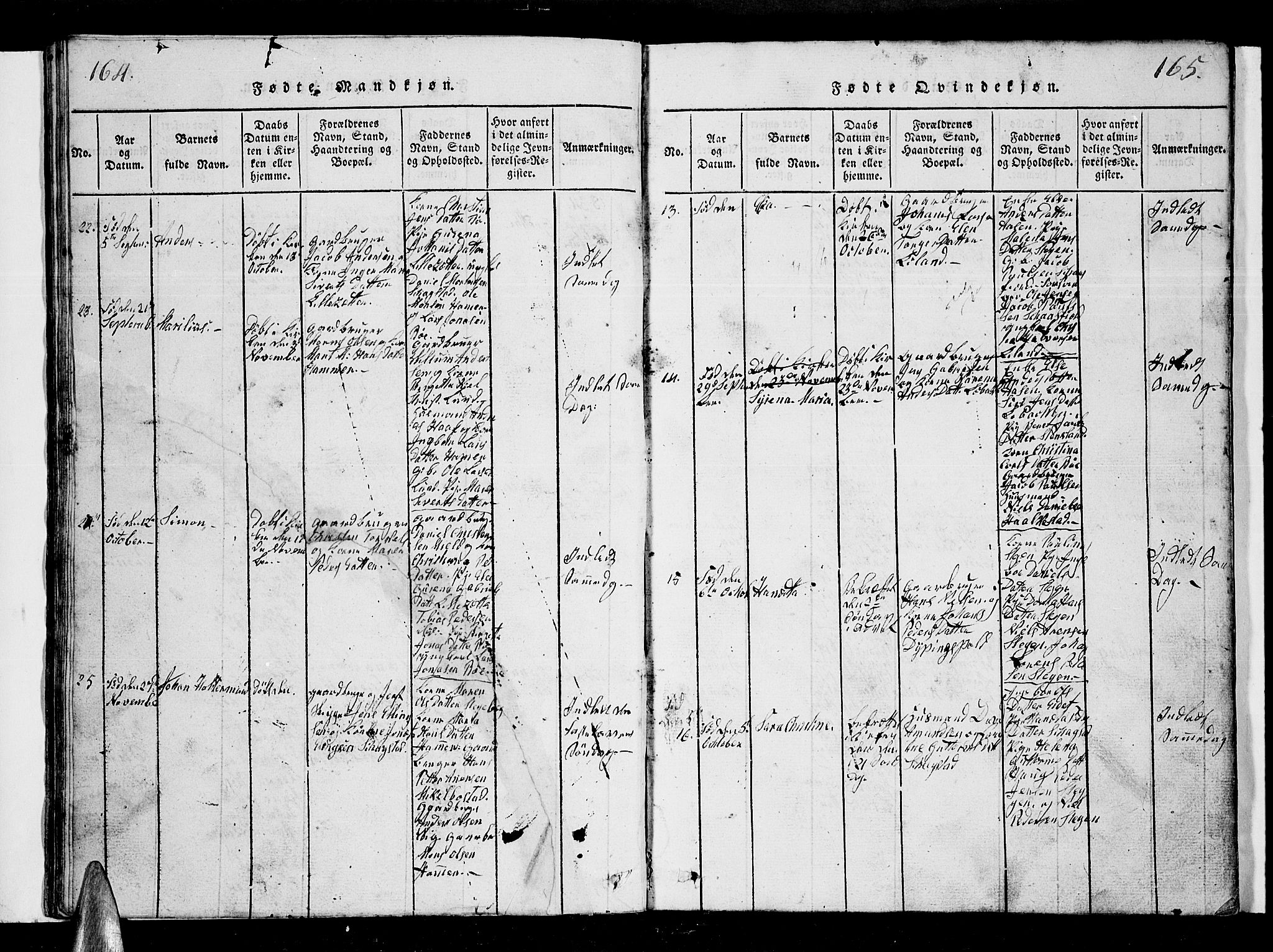 Ministerialprotokoller, klokkerbøker og fødselsregistre - Nordland, AV/SAT-A-1459/855/L0812: Klokkerbok nr. 855C01, 1821-1838, s. 164-165