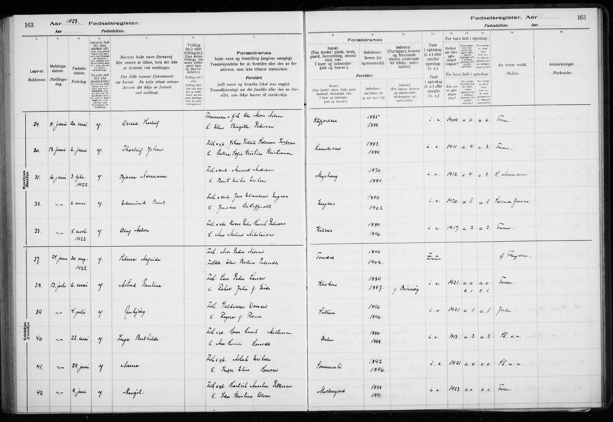 Lyngen sokneprestembete, AV/SATØ-S-1289/I/Ia/L0075: Fødselsregister nr. 75, 1916-1924, s. 163