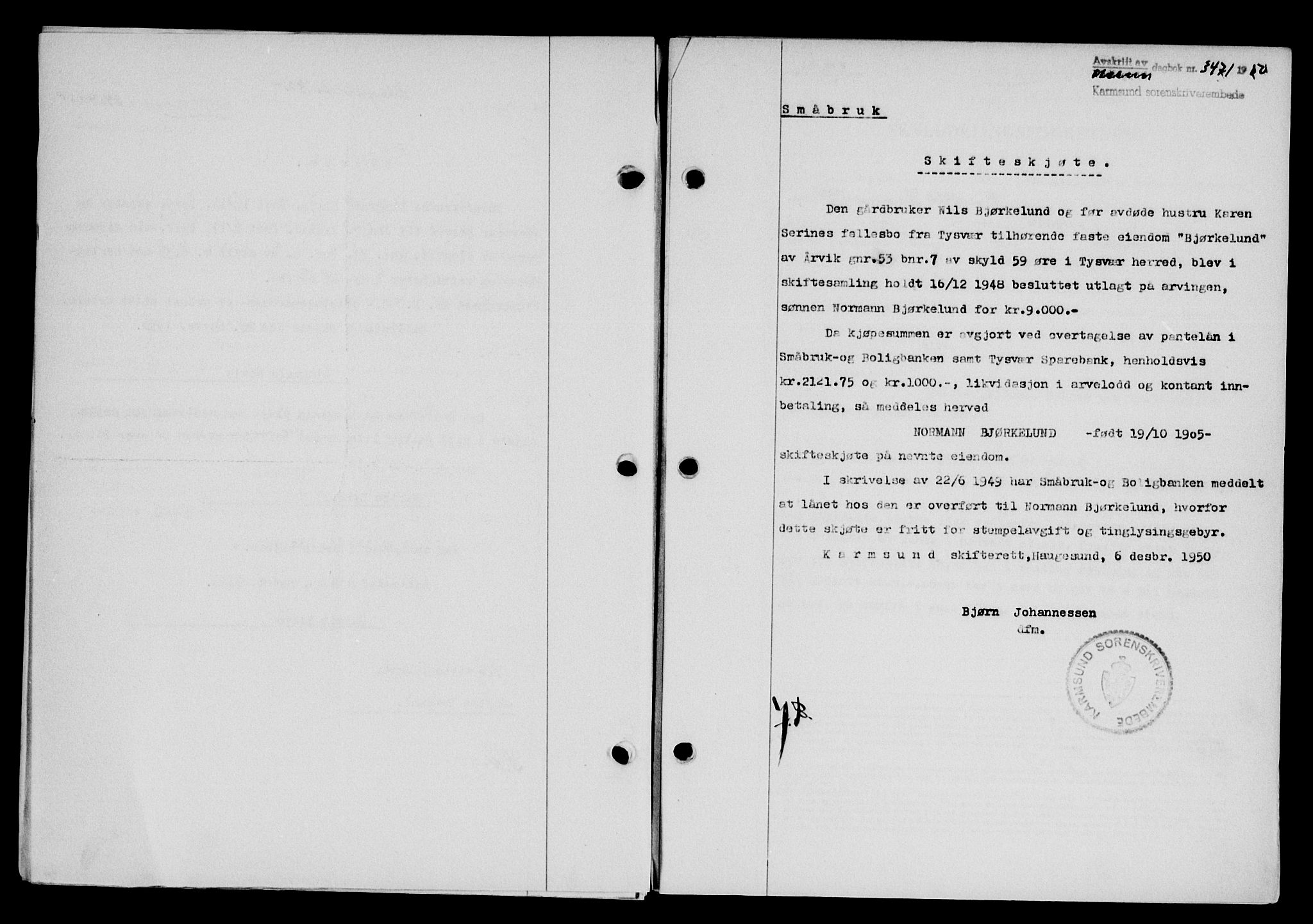 Karmsund sorenskriveri, SAST/A-100311/01/II/IIB/L0101: Pantebok nr. 81A, 1950-1951, Dagboknr: 3471/1950