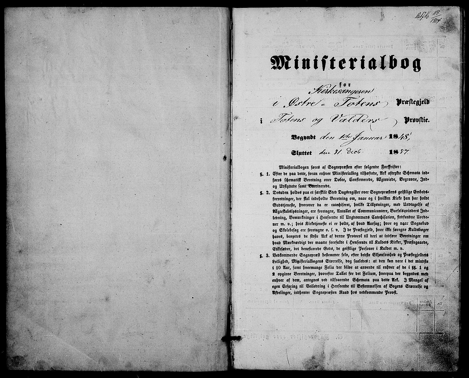 Østre Toten prestekontor, AV/SAH-PREST-104/H/Ha/Hab/L0003: Klokkerbok nr. 3, 1848-1857