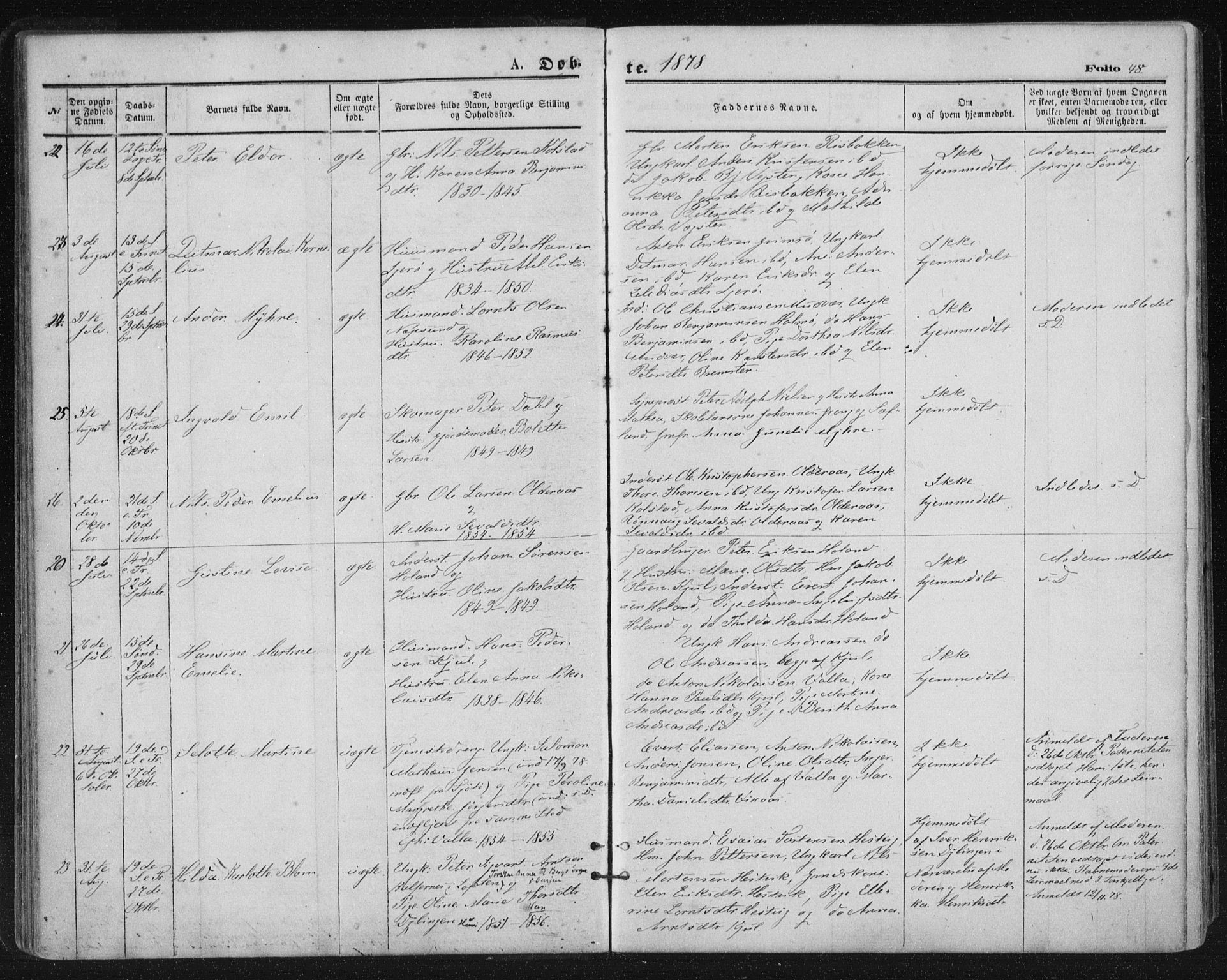 Ministerialprotokoller, klokkerbøker og fødselsregistre - Nordland, SAT/A-1459/816/L0241: Ministerialbok nr. 816A07, 1870-1885, s. 48