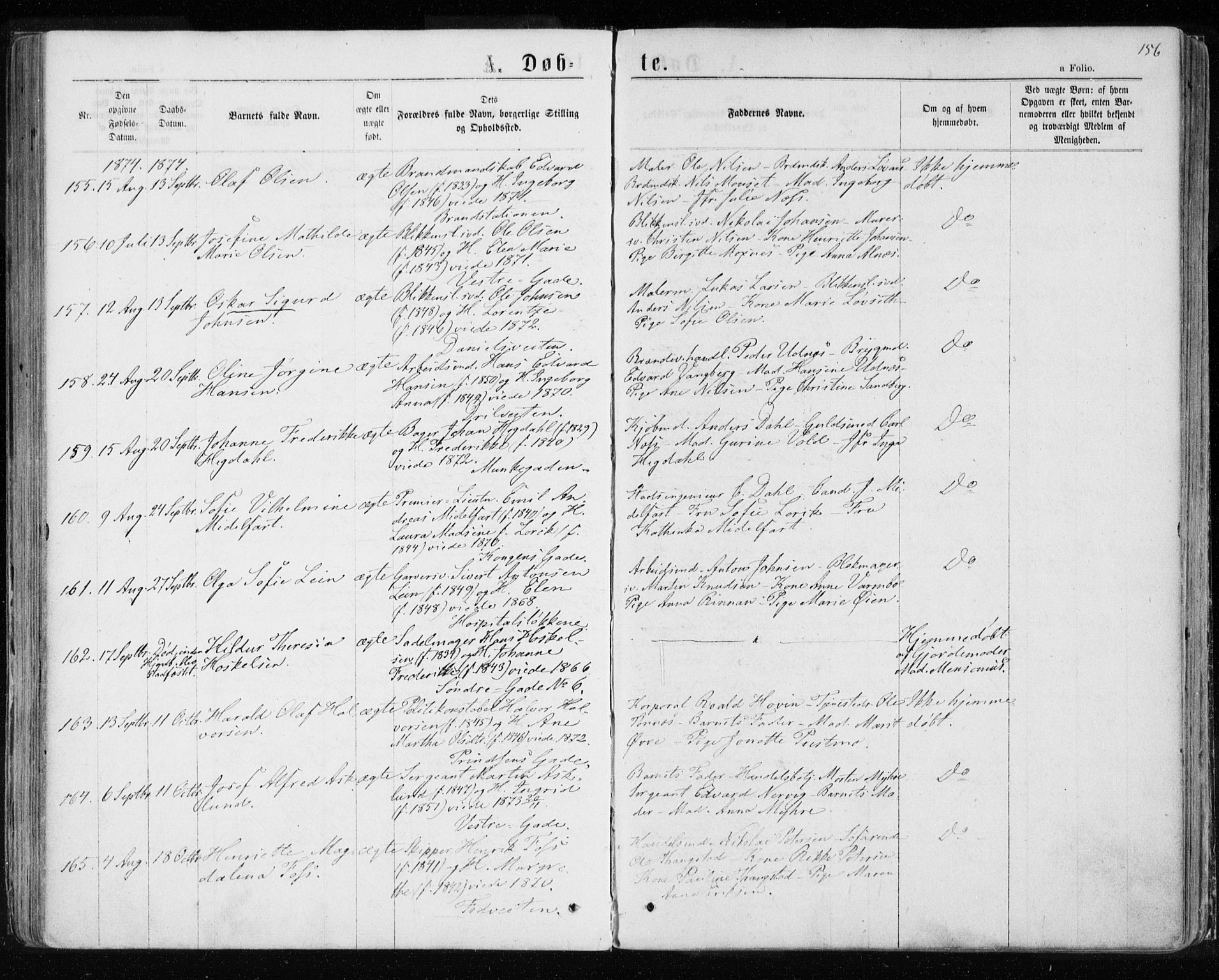 Ministerialprotokoller, klokkerbøker og fødselsregistre - Sør-Trøndelag, SAT/A-1456/601/L0054: Ministerialbok nr. 601A22, 1866-1877, s. 156