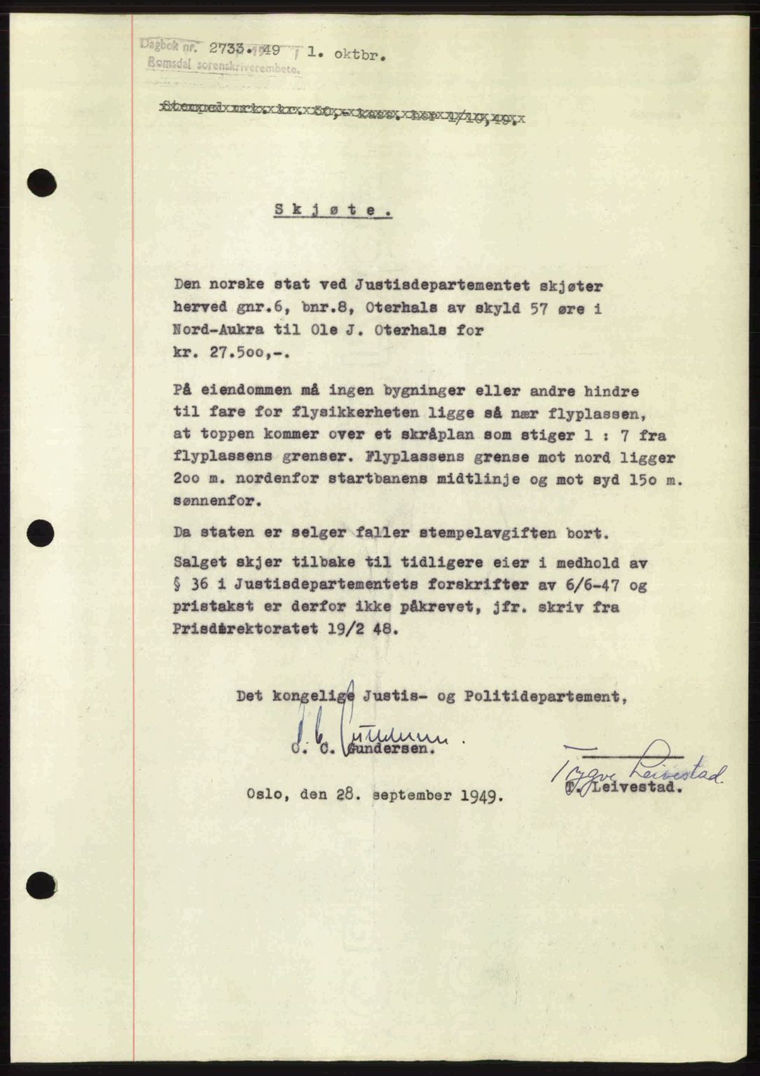 Romsdal sorenskriveri, SAT/A-4149/1/2/2C: Pantebok nr. A31, 1949-1949, Dagboknr: 2733/1949