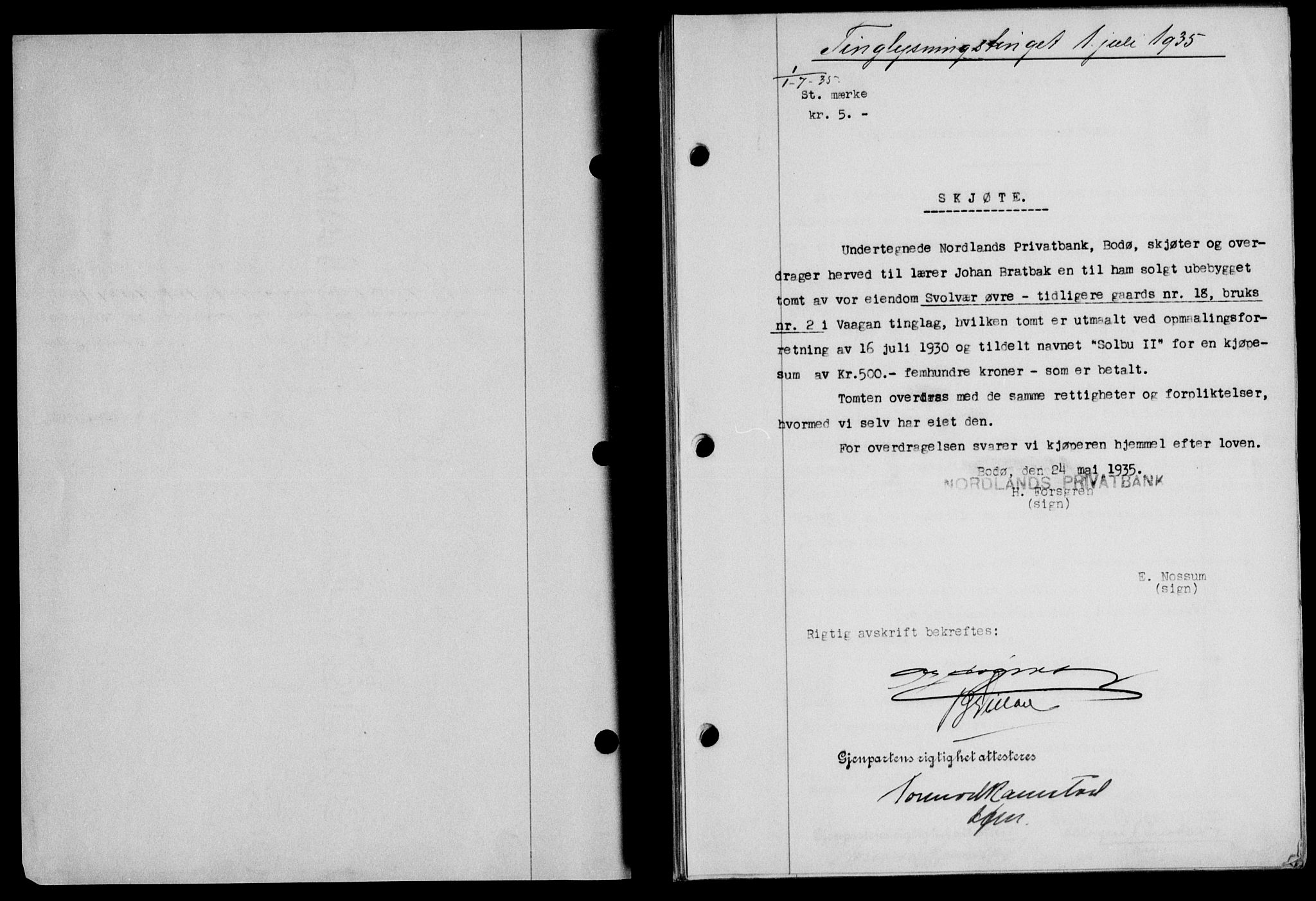 Lofoten sorenskriveri, SAT/A-0017/1/2/2C/L0032b: Pantebok nr. 32b, 1935-1935, Tingl.dato: 01.07.1935