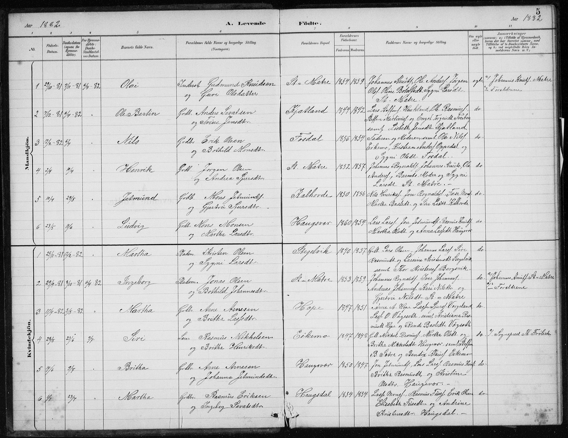 Masfjorden sokneprestembete, AV/SAB-A-77001: Ministerialbok nr. C  1, 1882-1896, s. 5
