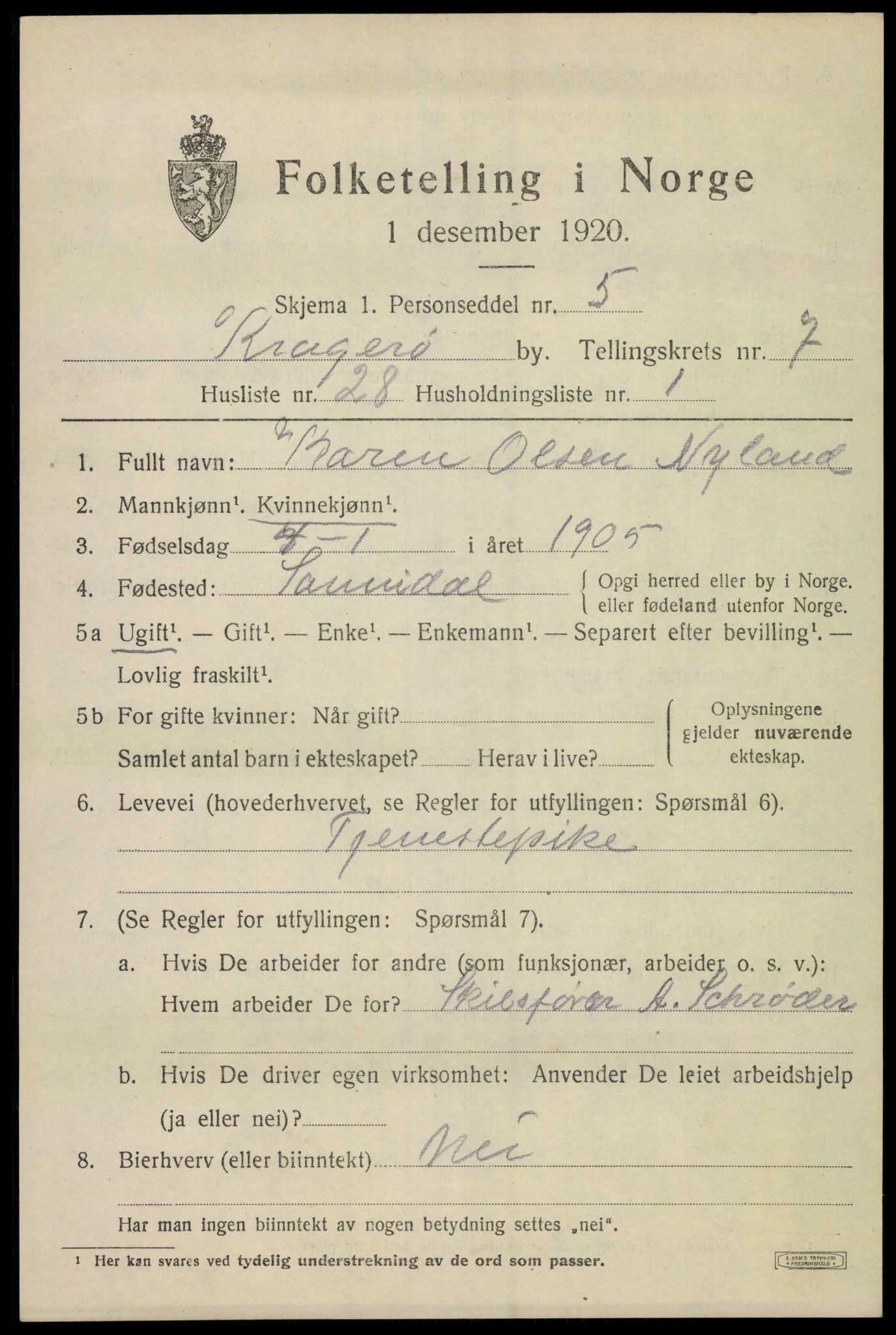 SAKO, Folketelling 1920 for 0801 Kragerø kjøpstad, 1920, s. 10009