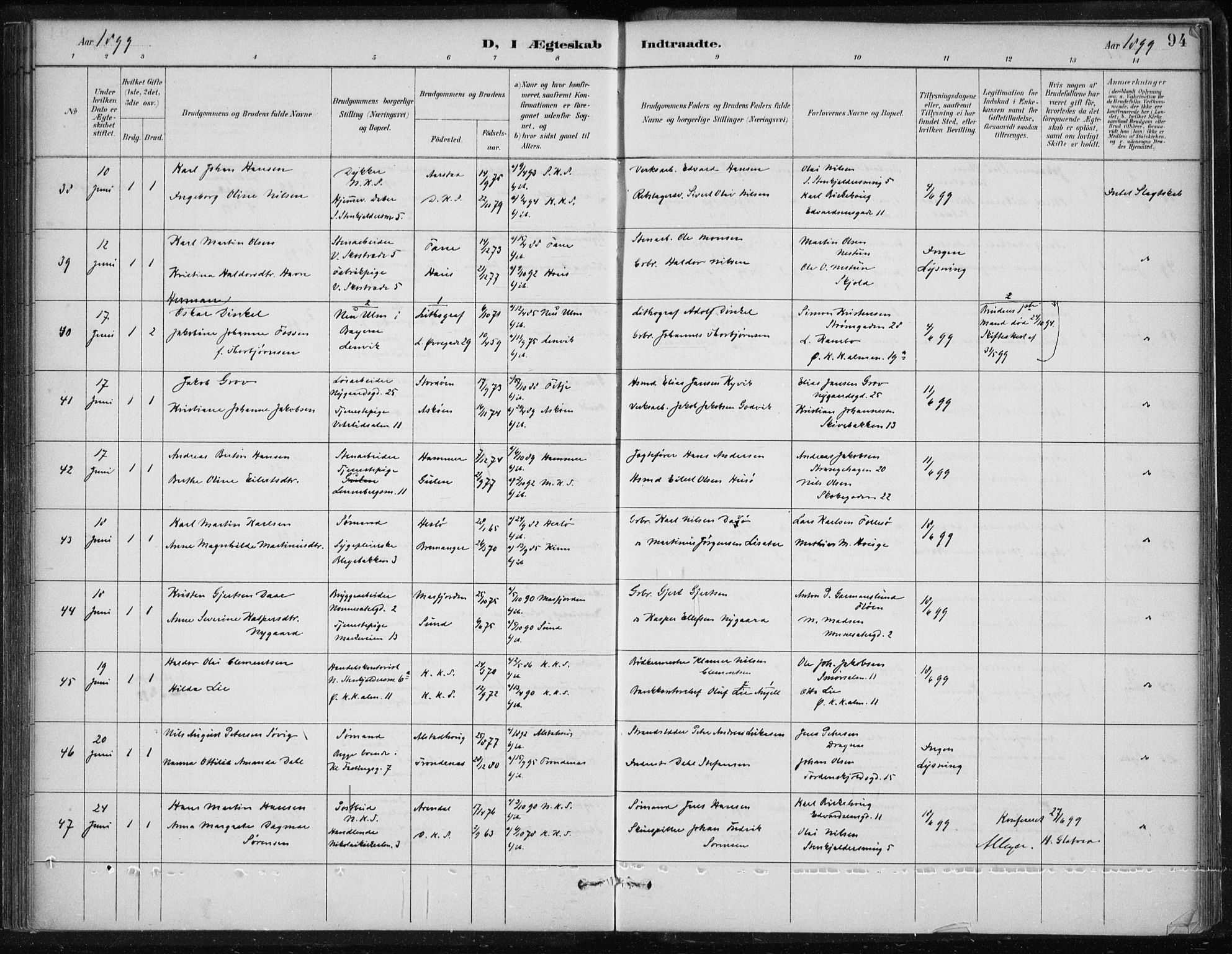 Korskirken sokneprestembete, SAB/A-76101/H/Hab: Klokkerbok nr. D 3, 1887-1906, s. 94