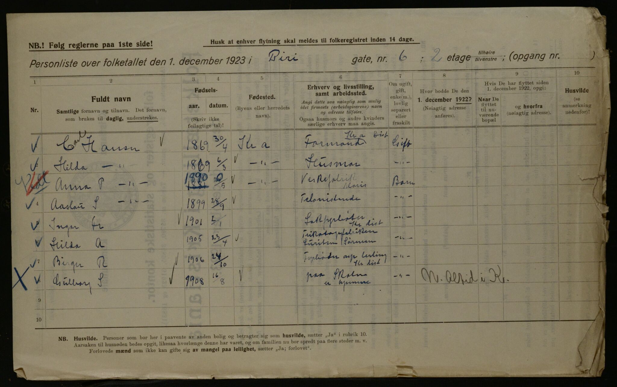 OBA, Kommunal folketelling 1.12.1923 for Kristiania, 1923, s. 6049