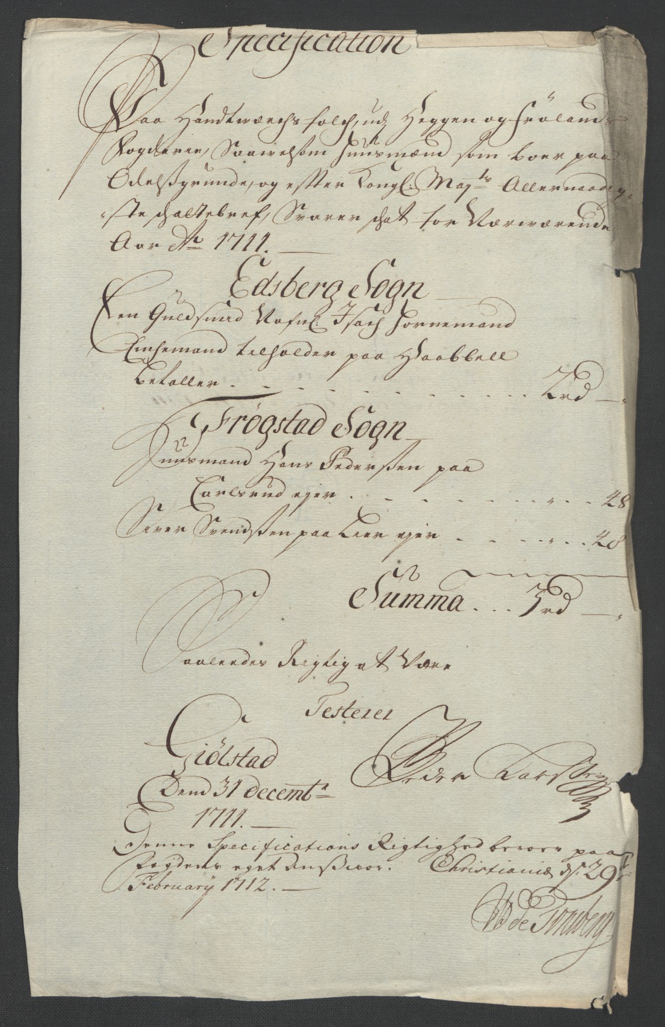 Rentekammeret inntil 1814, Reviderte regnskaper, Fogderegnskap, RA/EA-4092/R07/L0303: Fogderegnskap Rakkestad, Heggen og Frøland, 1711, s. 244