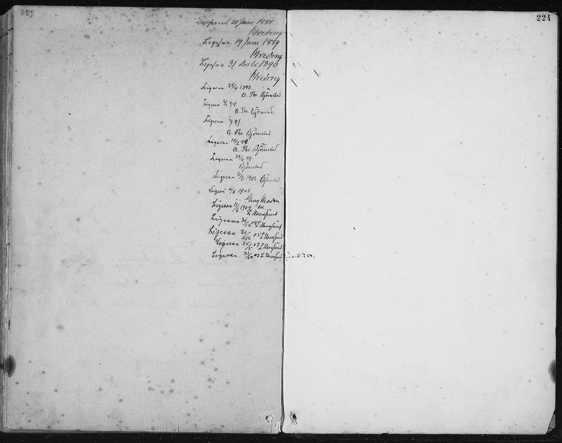 Lindås Sokneprestembete, AV/SAB-A-76701/H/Hab/Habb/L0003: Klokkerbok nr. B 3, 1886-1914, s. 224