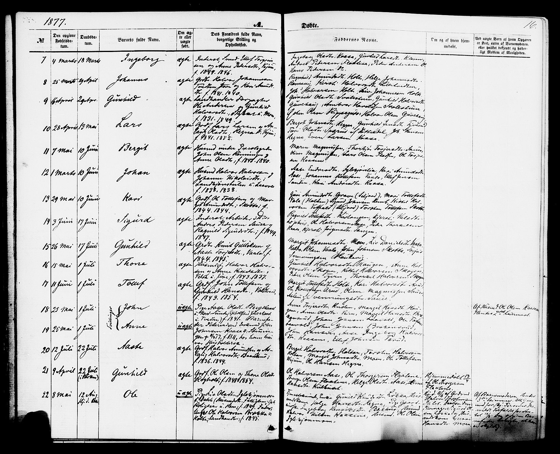 Sauherad kirkebøker, AV/SAKO-A-298/F/Fa/L0008: Ministerialbok nr. I 8, 1873-1886, s. 16
