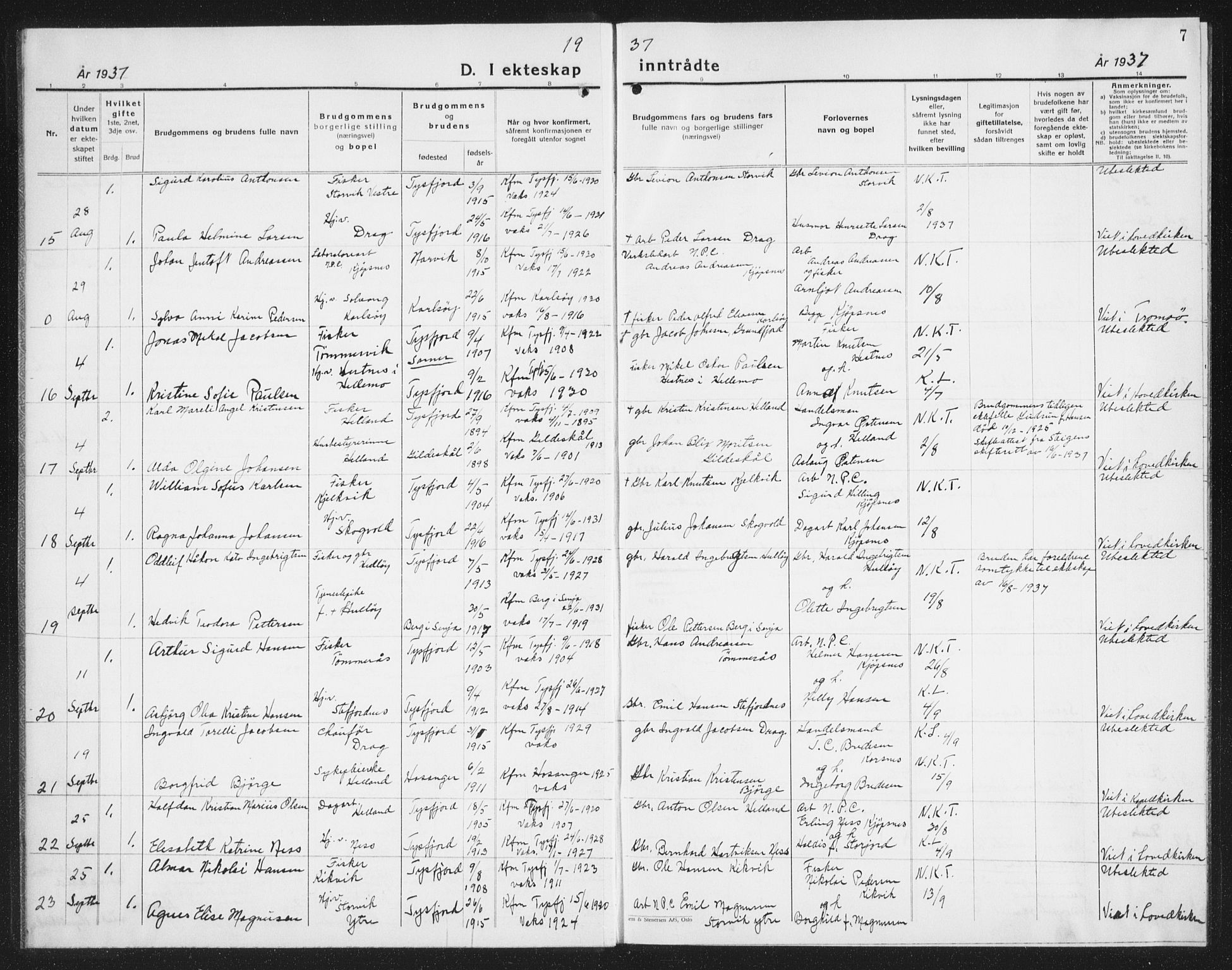 Ministerialprotokoller, klokkerbøker og fødselsregistre - Nordland, AV/SAT-A-1459/861/L0880: Klokkerbok nr. 861C06, 1936-1942, s. 7