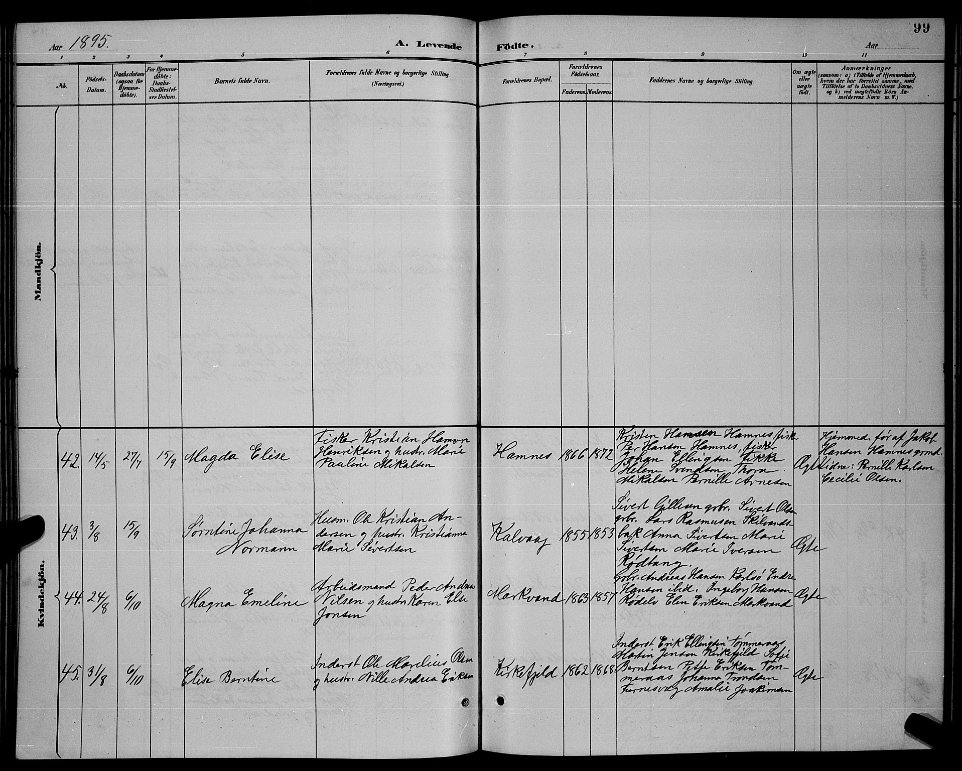 Ministerialprotokoller, klokkerbøker og fødselsregistre - Nordland, SAT/A-1459/859/L0859: Klokkerbok nr. 859C05, 1887-1898, s. 99