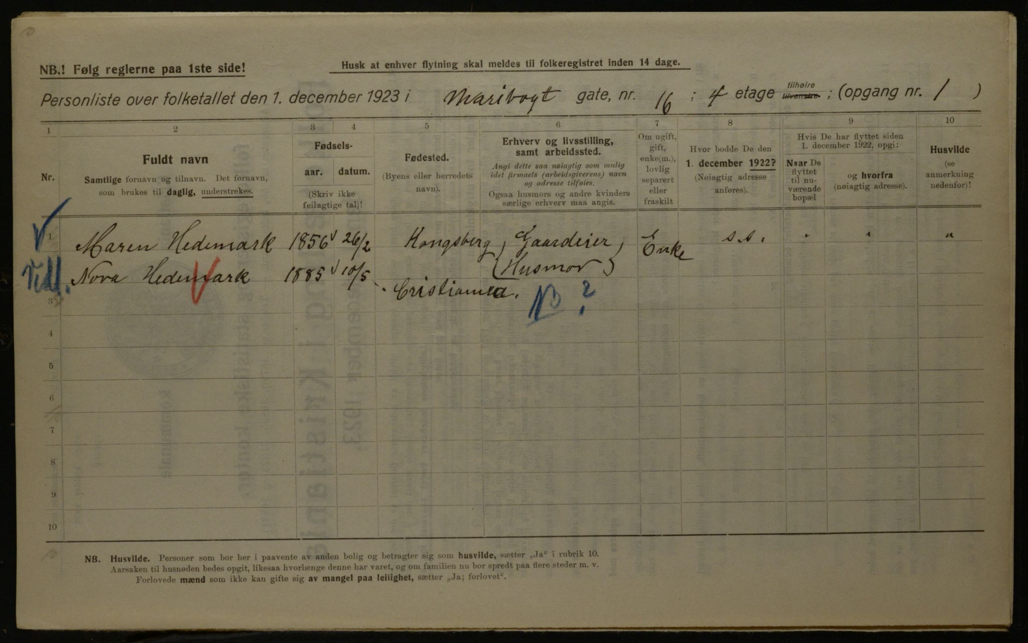 OBA, Kommunal folketelling 1.12.1923 for Kristiania, 1923, s. 67415