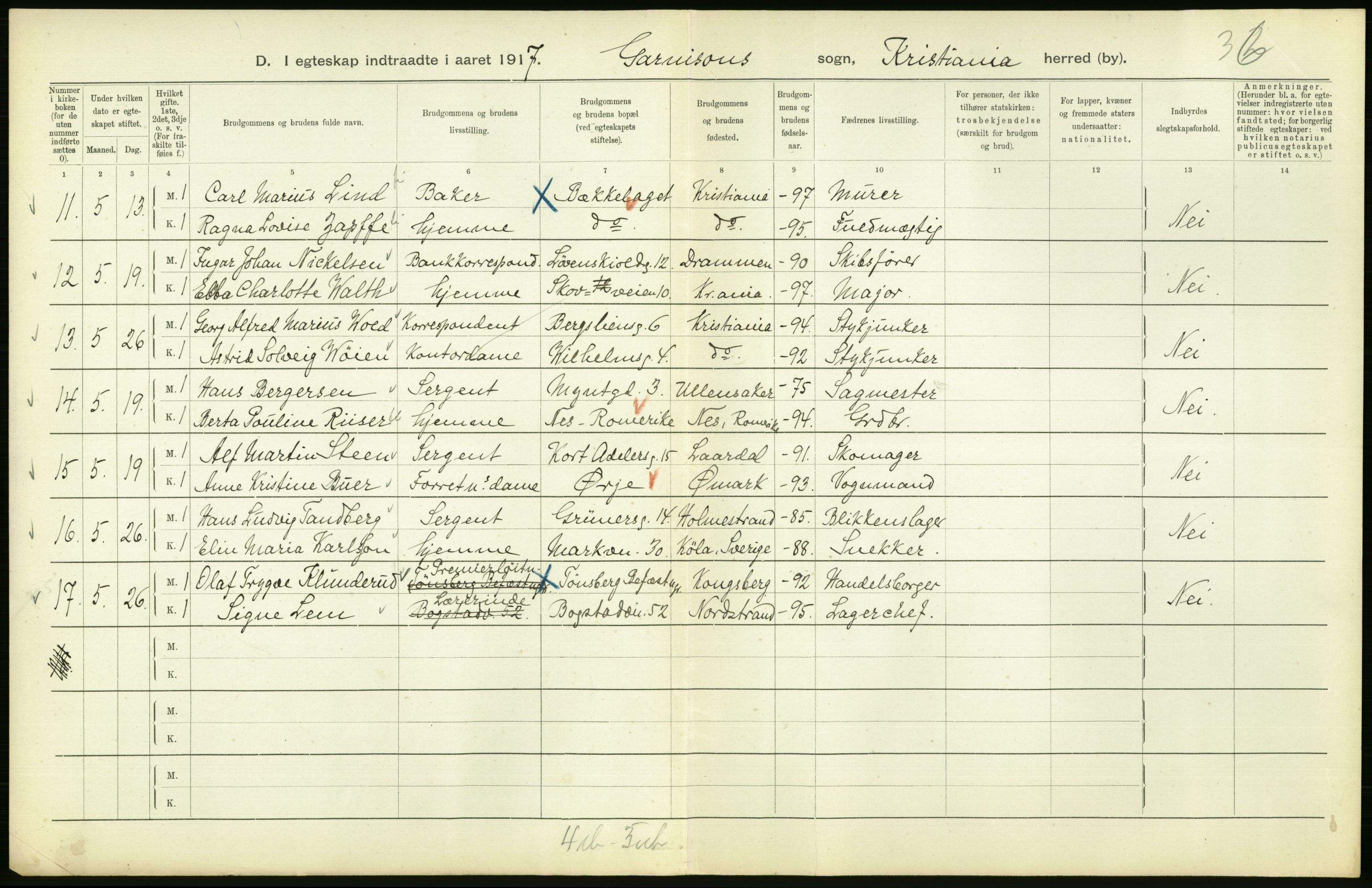 Statistisk sentralbyrå, Sosiodemografiske emner, Befolkning, AV/RA-S-2228/D/Df/Dfb/Dfbg/L0009: Kristiania: Gifte, 1917, s. 298