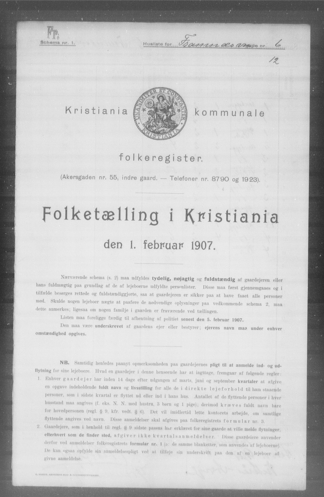 OBA, Kommunal folketelling 1.2.1907 for Kristiania kjøpstad, 1907, s. 12934