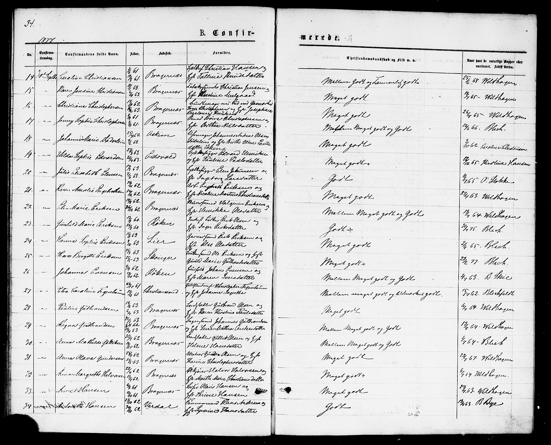 Bragernes kirkebøker, AV/SAKO-A-6/F/Fc/L0004: Ministerialbok nr. III 4, 1875-1877, s. 34