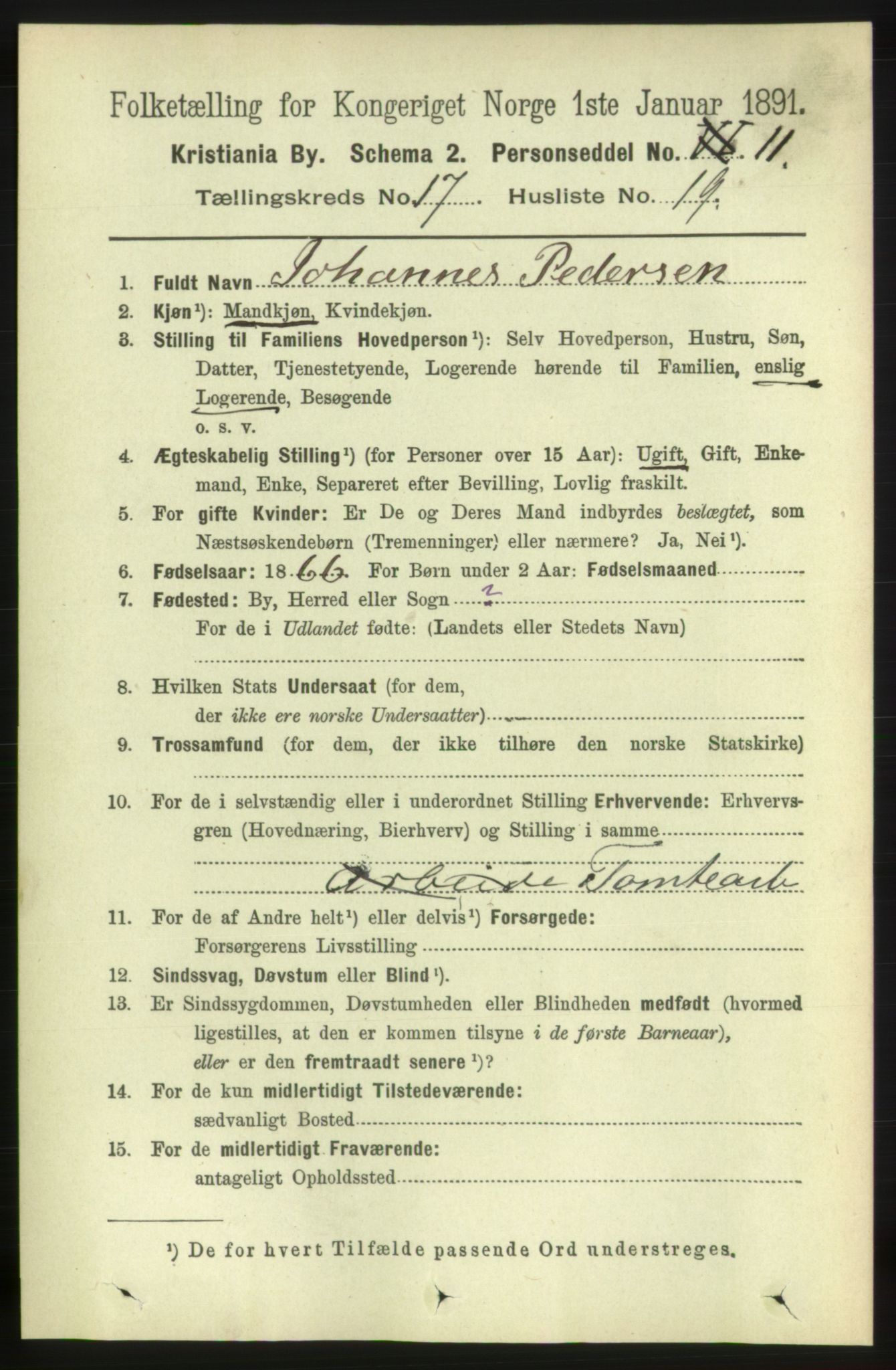 RA, Folketelling 1891 for 0301 Kristiania kjøpstad, 1891, s. 8518