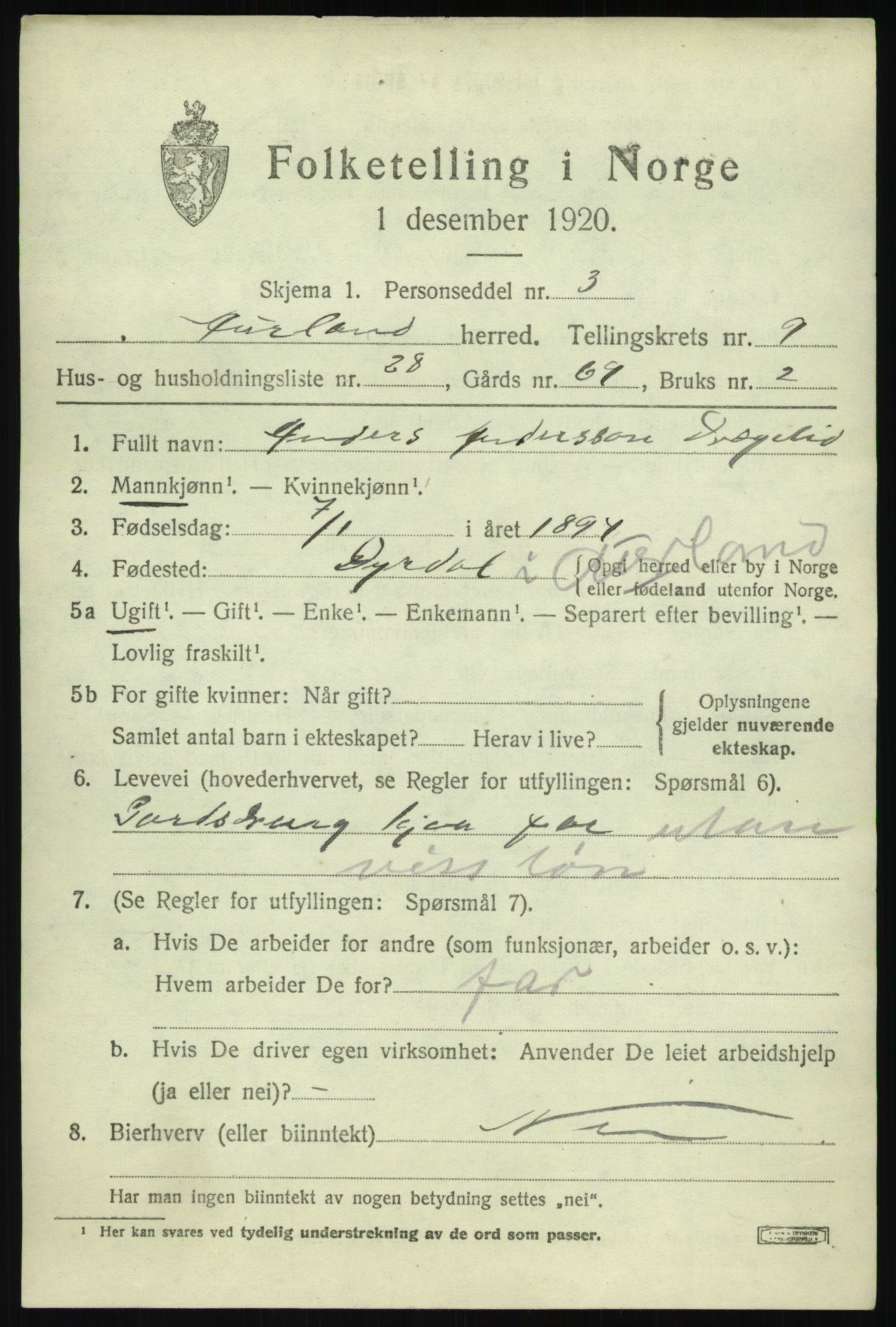 SAB, Folketelling 1920 for 1421 Aurland herred, 1920, s. 5022