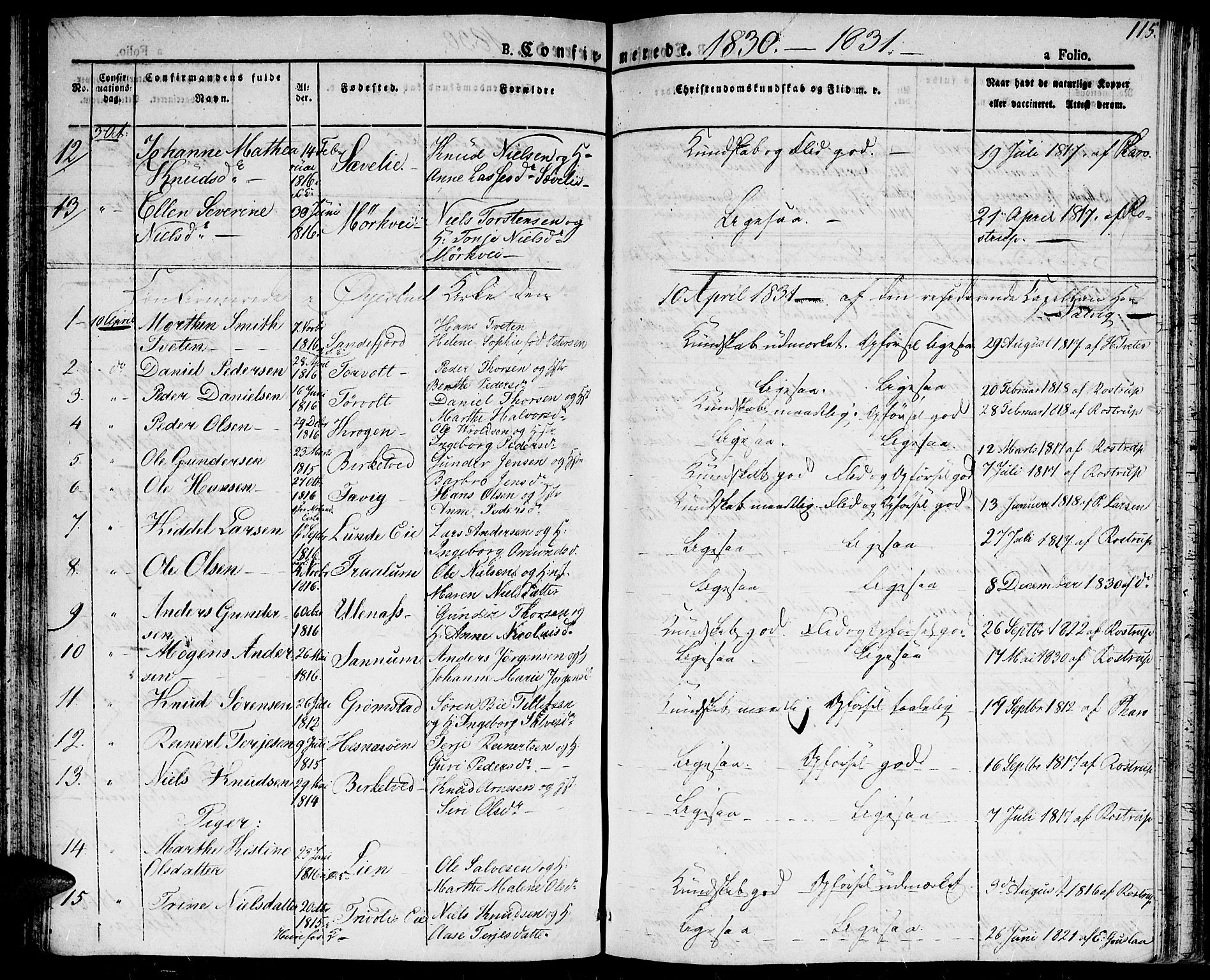 Fjære sokneprestkontor, AV/SAK-1111-0011/F/Fa/L0002: Ministerialbok nr. A 2, 1827-1839, s. 115