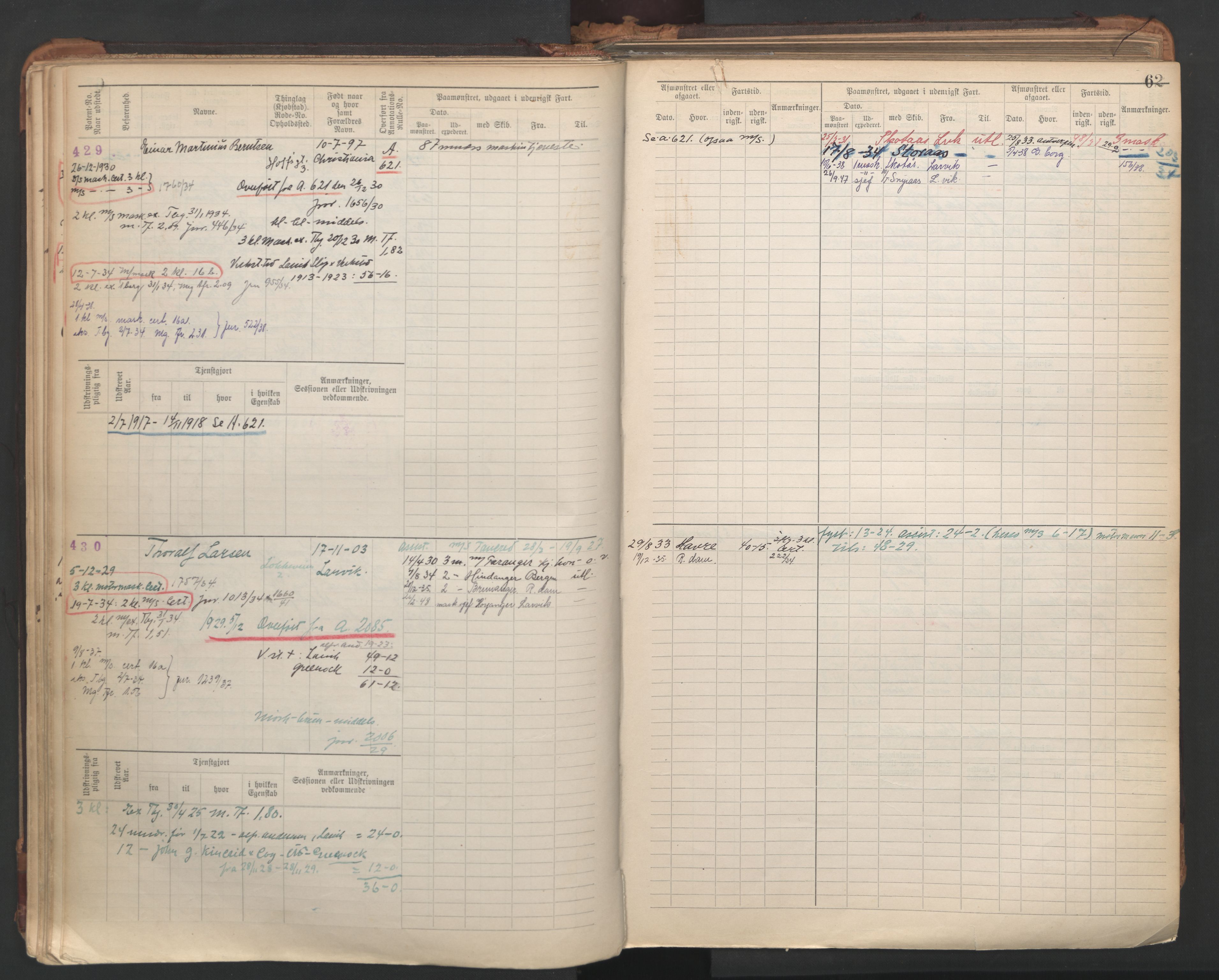 Larvik innrulleringskontor, SAKO/A-787/F/Fd/L0003: Maskinist- og fyrbøter- rulle, 1914-1948, s. 62