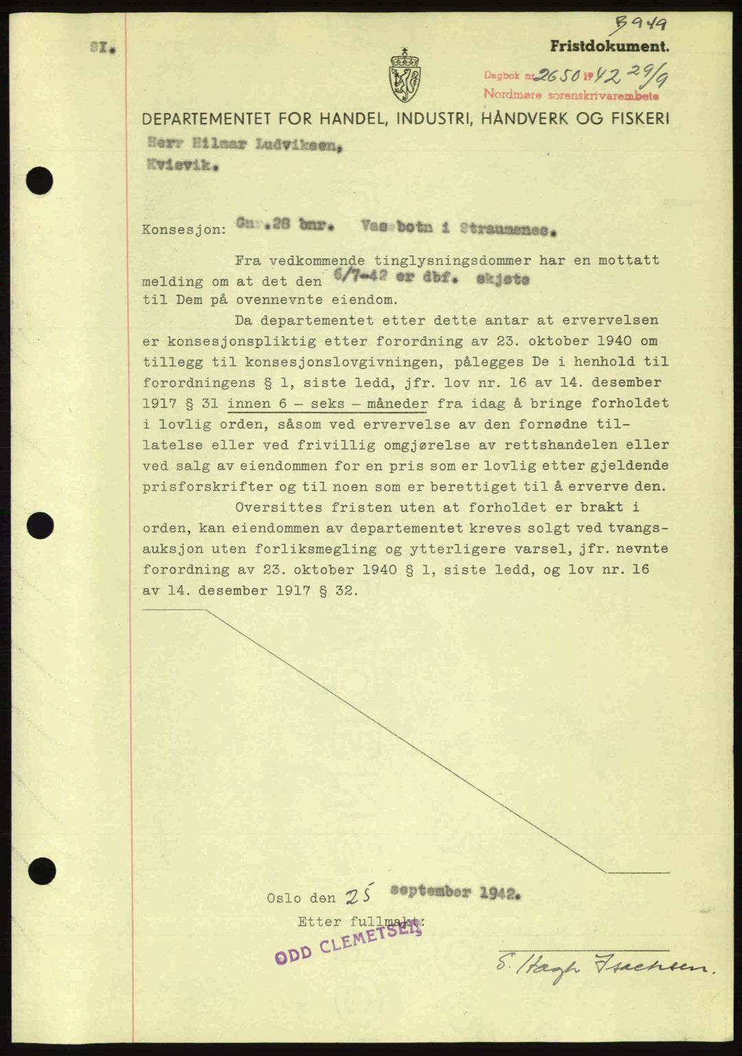 Nordmøre sorenskriveri, AV/SAT-A-4132/1/2/2Ca: Pantebok nr. B89, 1942-1942, Dagboknr: 2650/1942