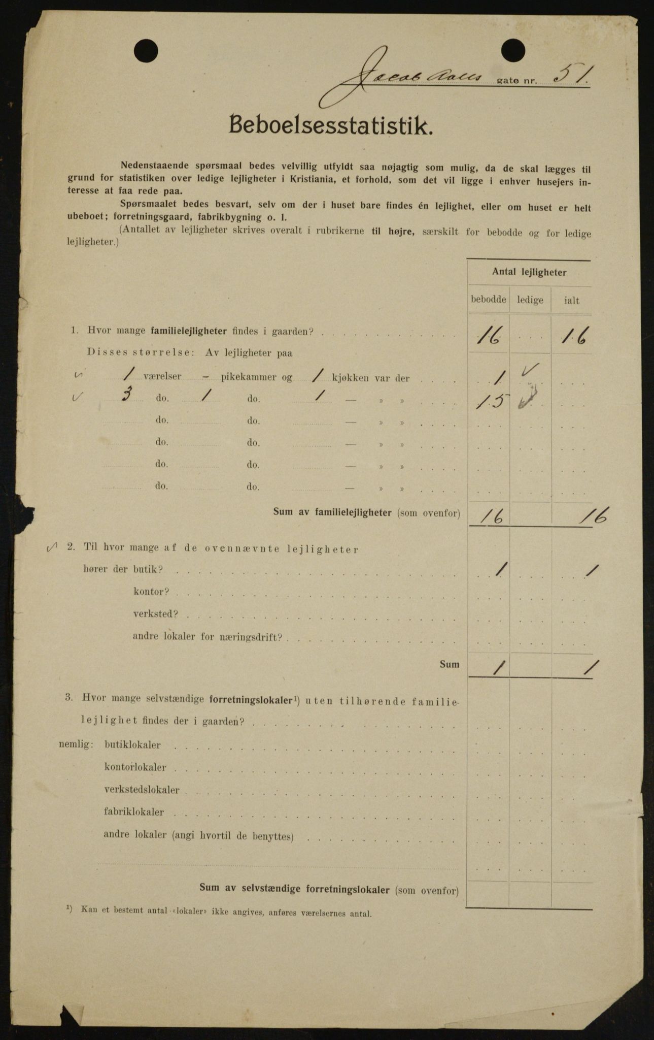 OBA, Kommunal folketelling 1.2.1909 for Kristiania kjøpstad, 1909, s. 41433